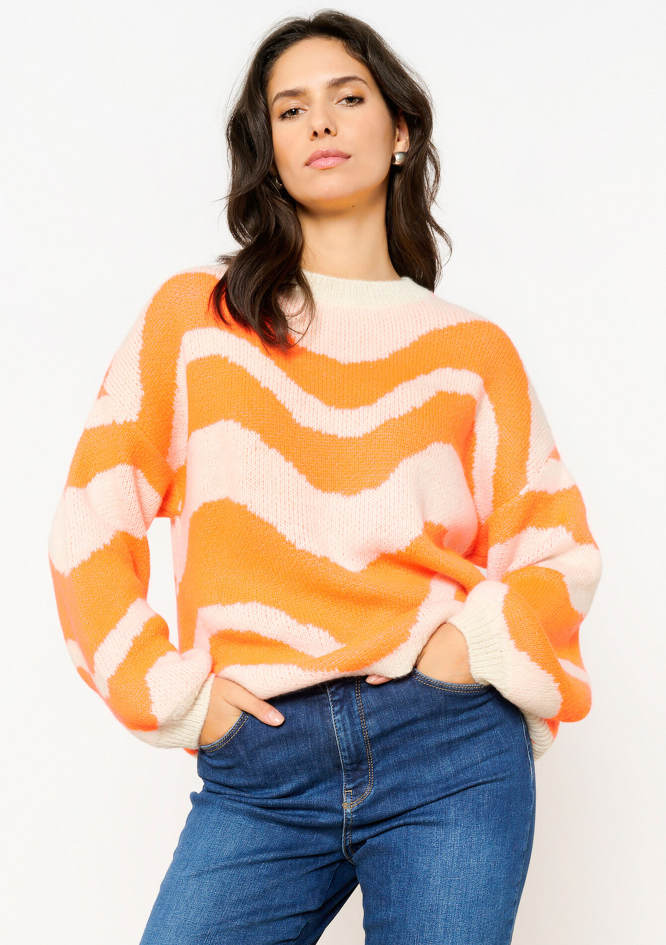 Pull à motif ondulé, Pull à motif ondulé - ORANGE BRIGHT - 04006730_1255