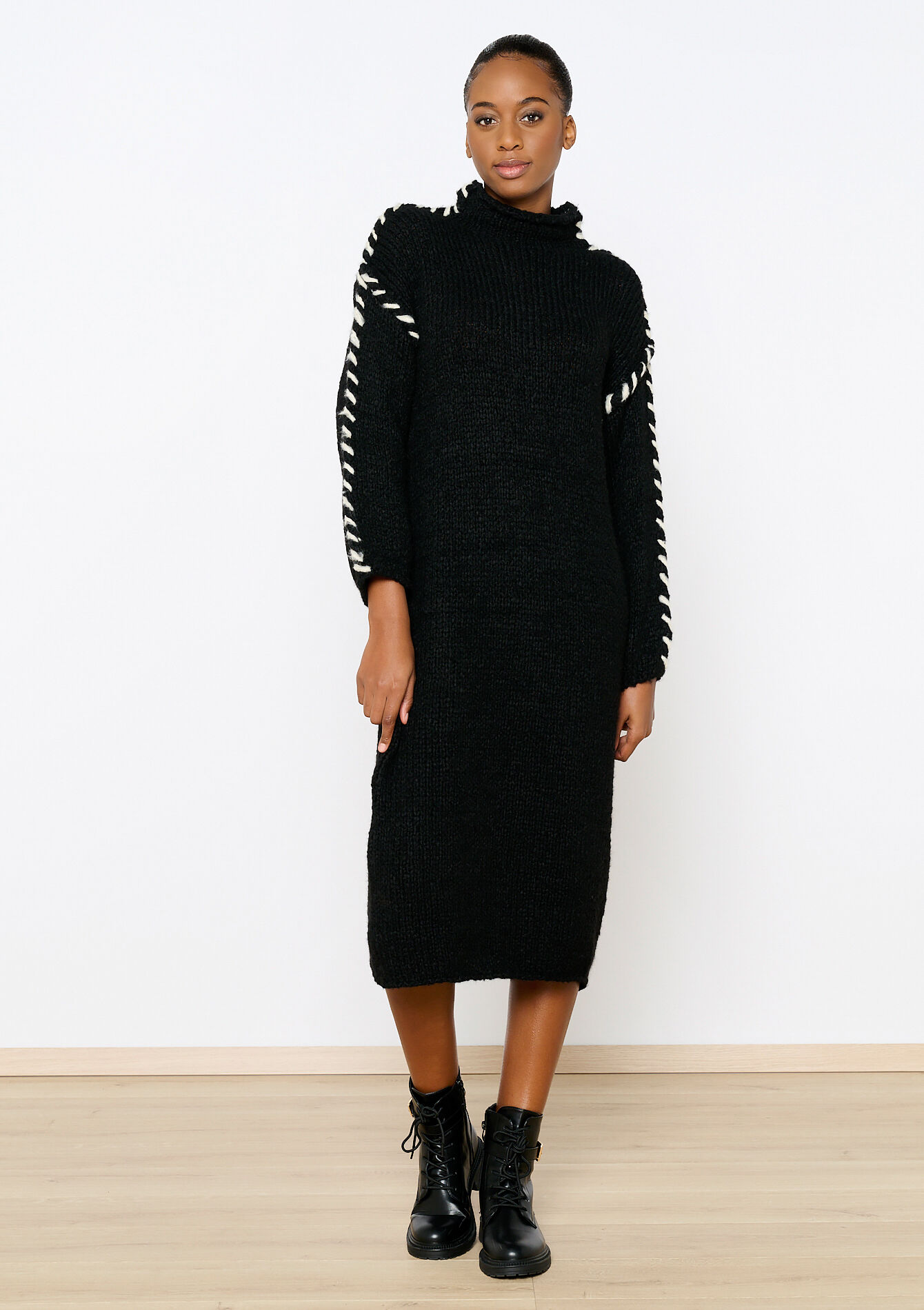 Trui-jurk met stiksels, Trui-jurk met stiksels - BLACK - 08602271_1119