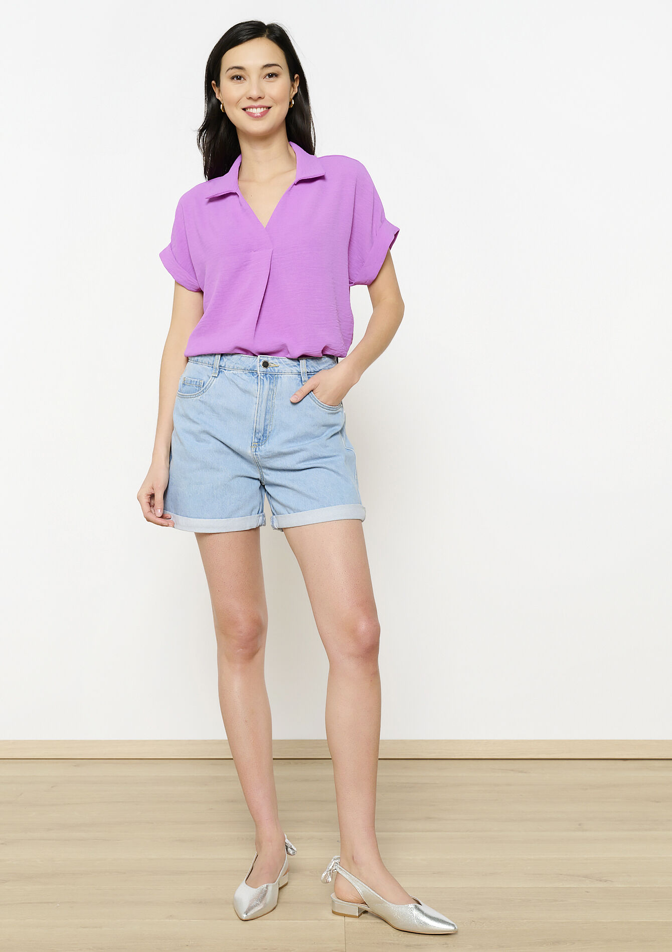 High waisted denim shorts, High waisted denim shorts - BLUE BLEACHED - 22000570_0502