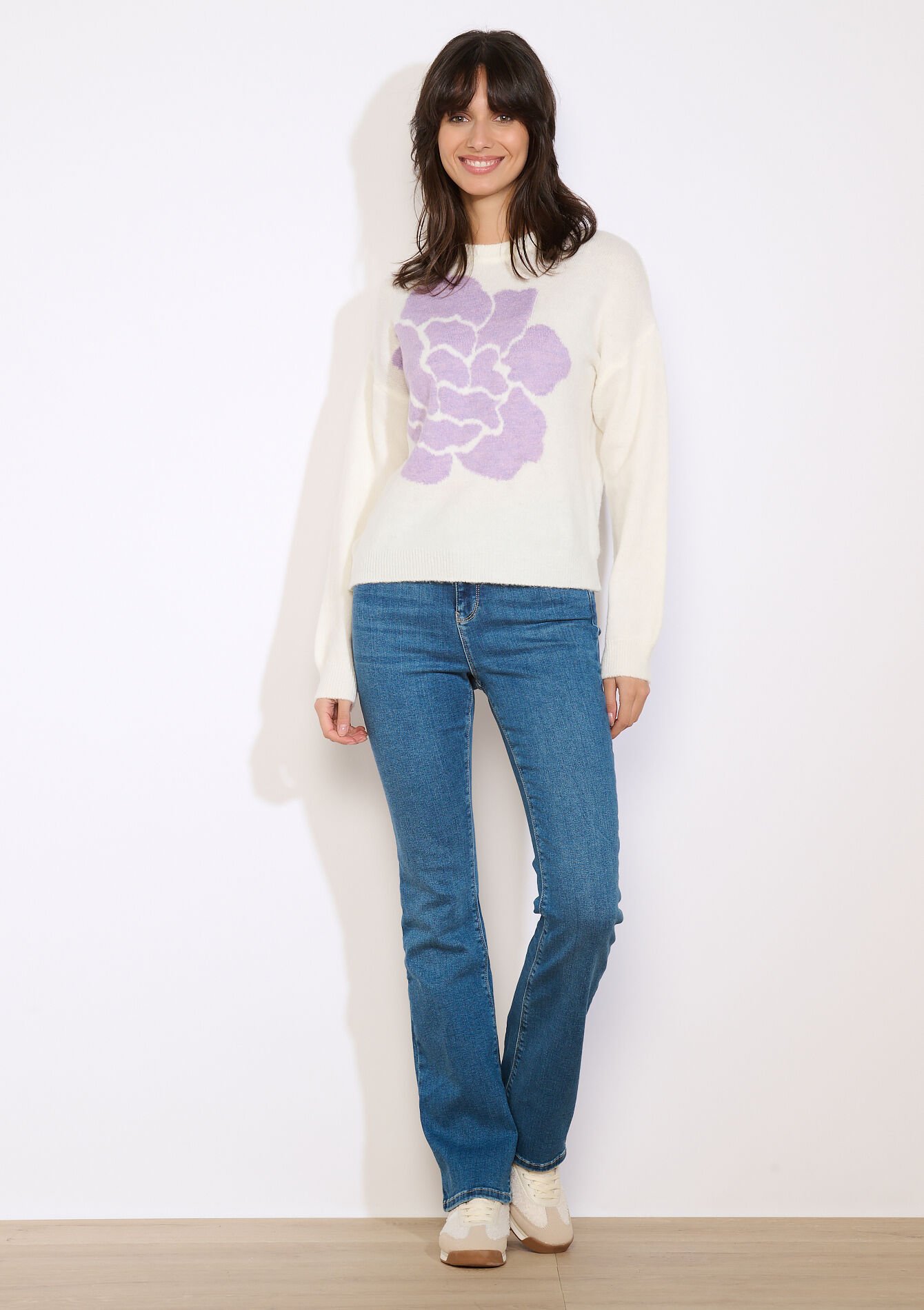Floral motif knit, Floral motif knit - VANILLA WHITE - 04007102_1013