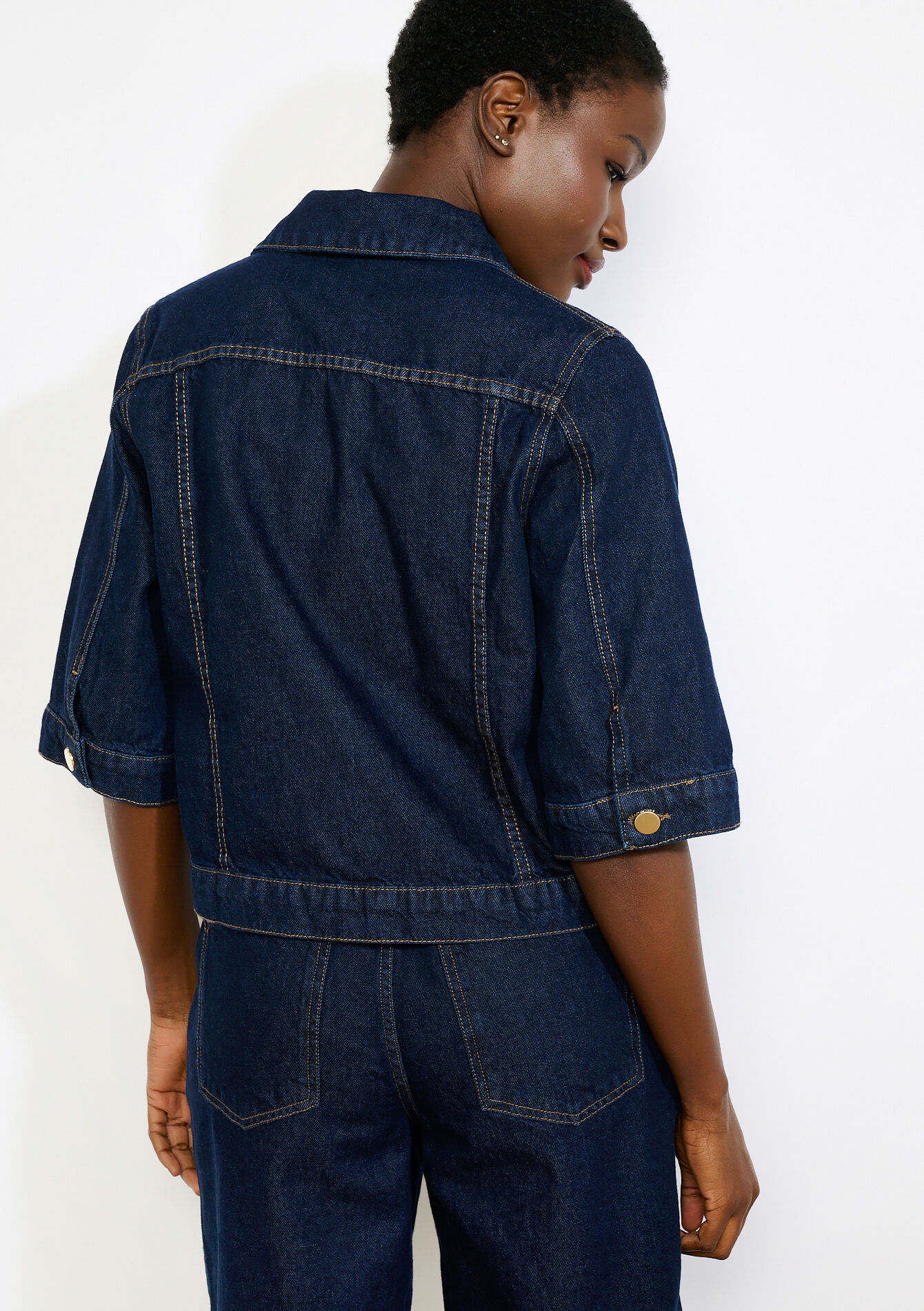Veste courte en denim - DARK BLUE - 09101171_0501