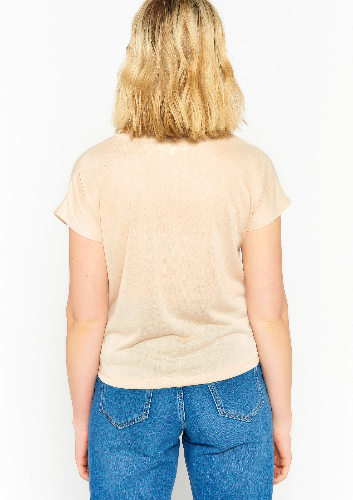 T-shirt à col V - LT BEIGE - 02301343_2527