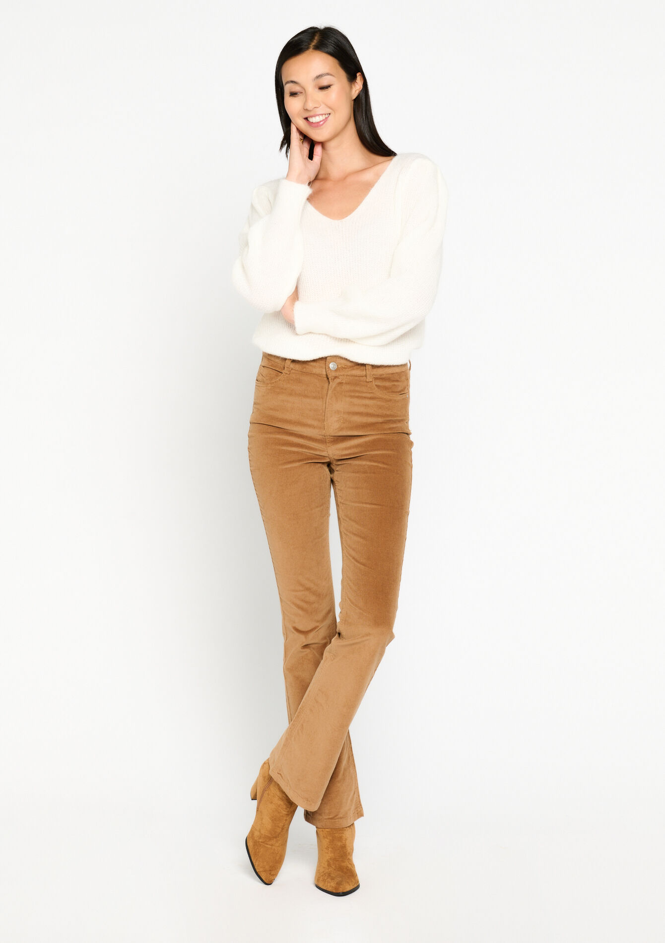 Flared broek in babycorduroy, Flared broek in babycorduroy - LIGHT CAMEL - 06004365_3814