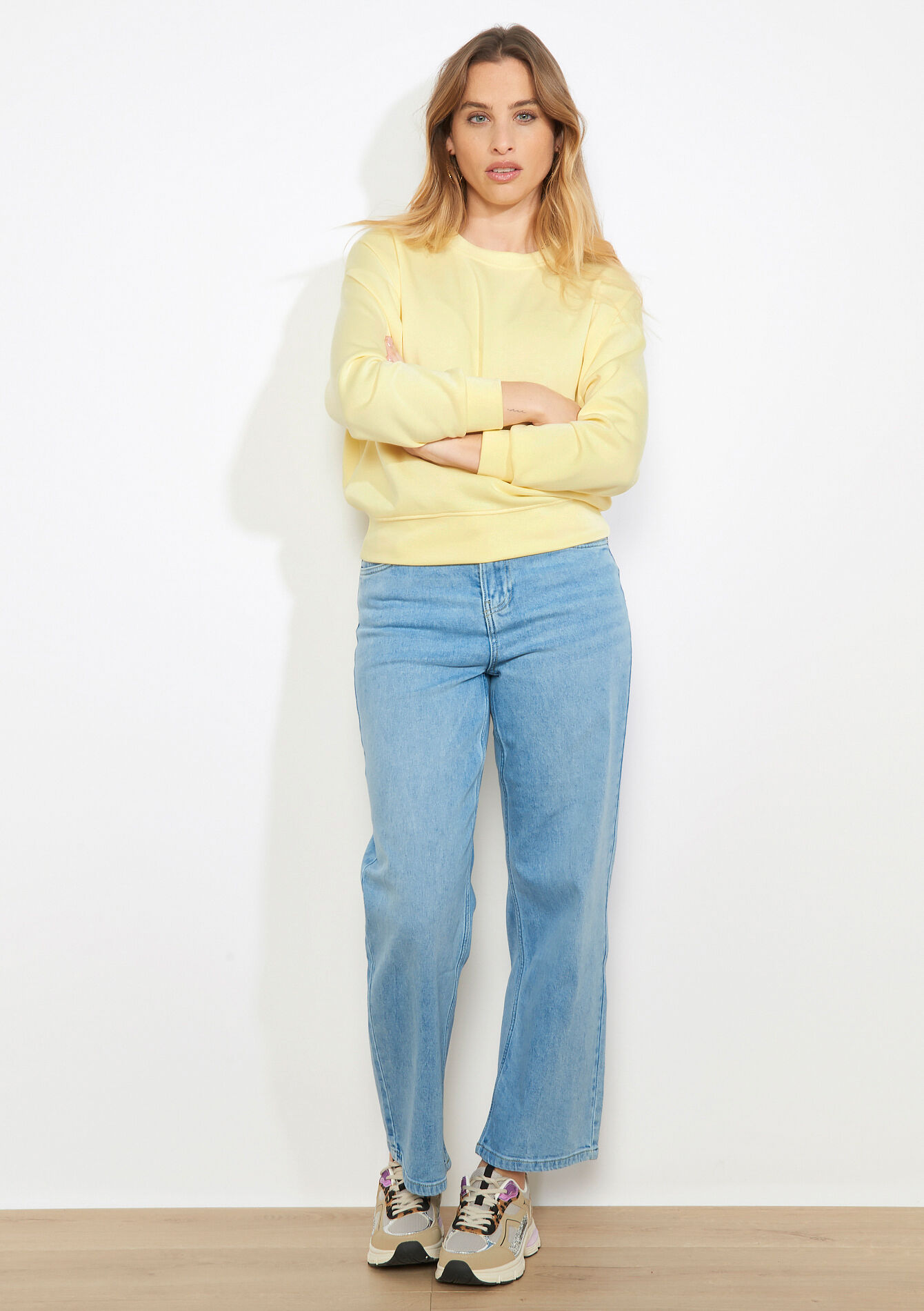 Sweat-shirt col rond décontracté - YELLOW PASTEL - 15100422_5004