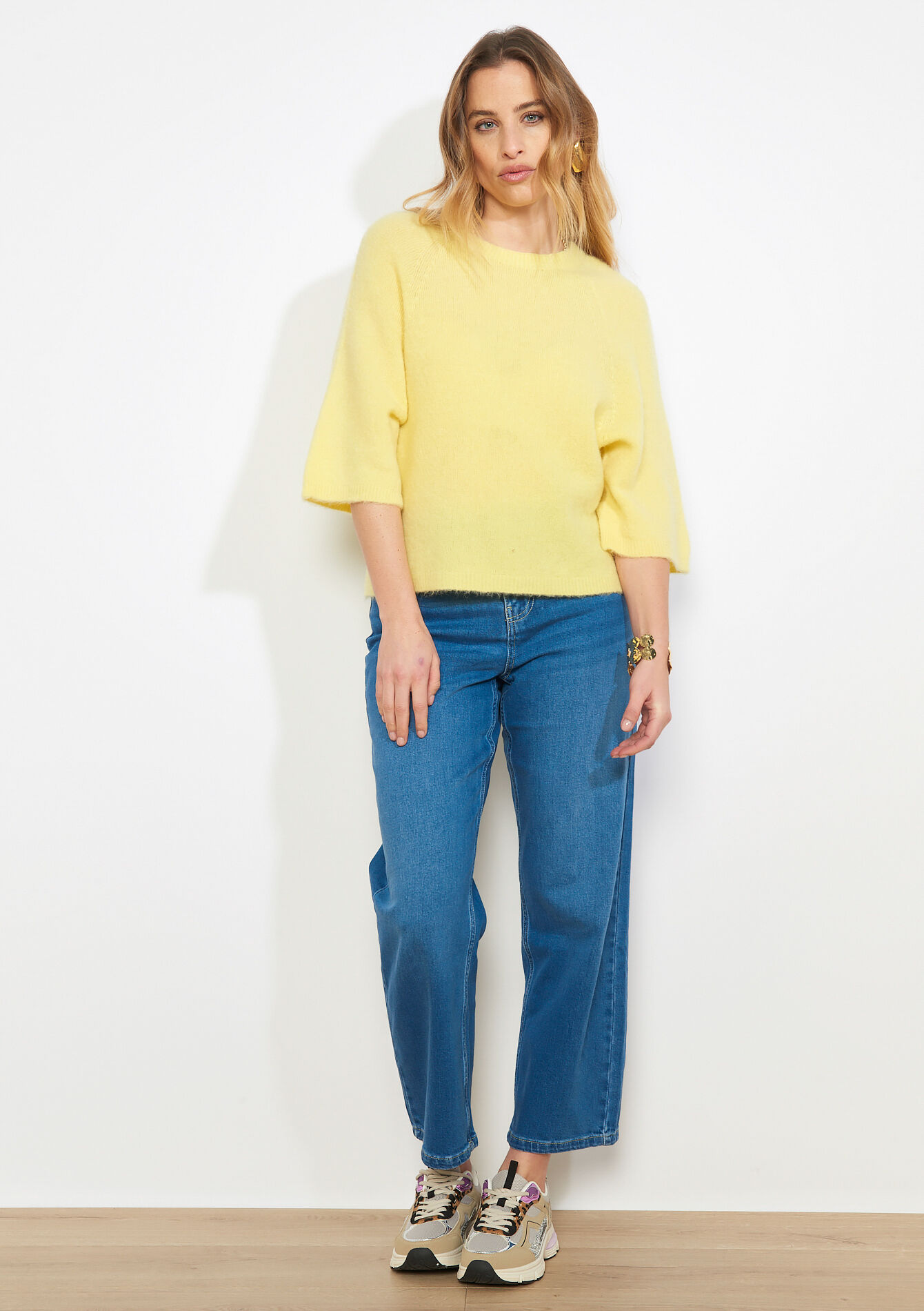 Zachte trui met 3/4-mouw - YELLOW PASTEL - 04007207_5004