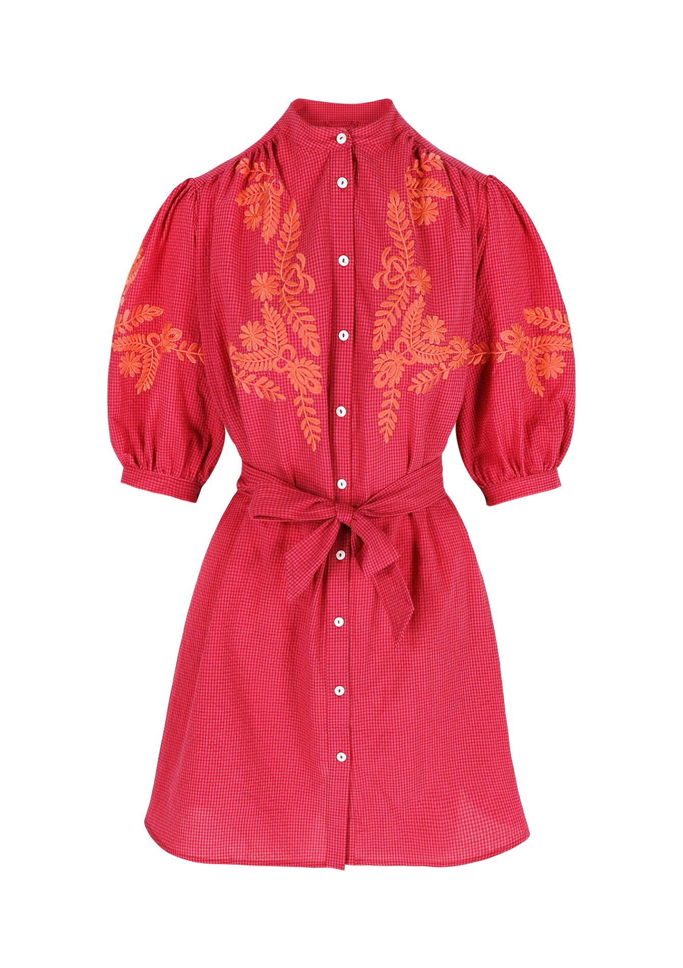 Oversized Vichy-jurk met borduursel, Oversized Vichy-jurk met borduursel - FUCHSIA - 08104021_5626