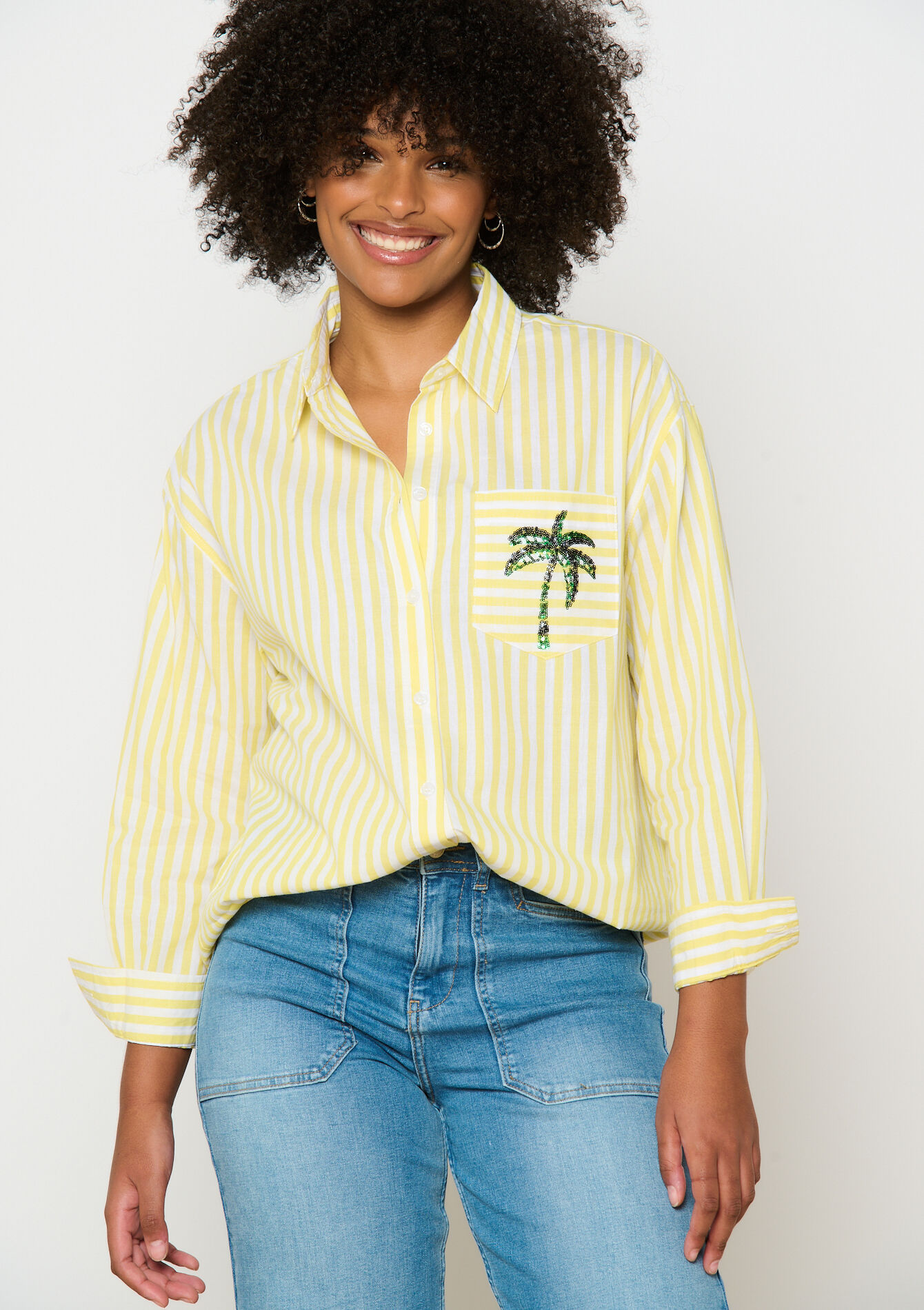 Gestreept hemd met pailletten, Gestreept hemd met pailletten - OFFWHITE - 05702733_1001