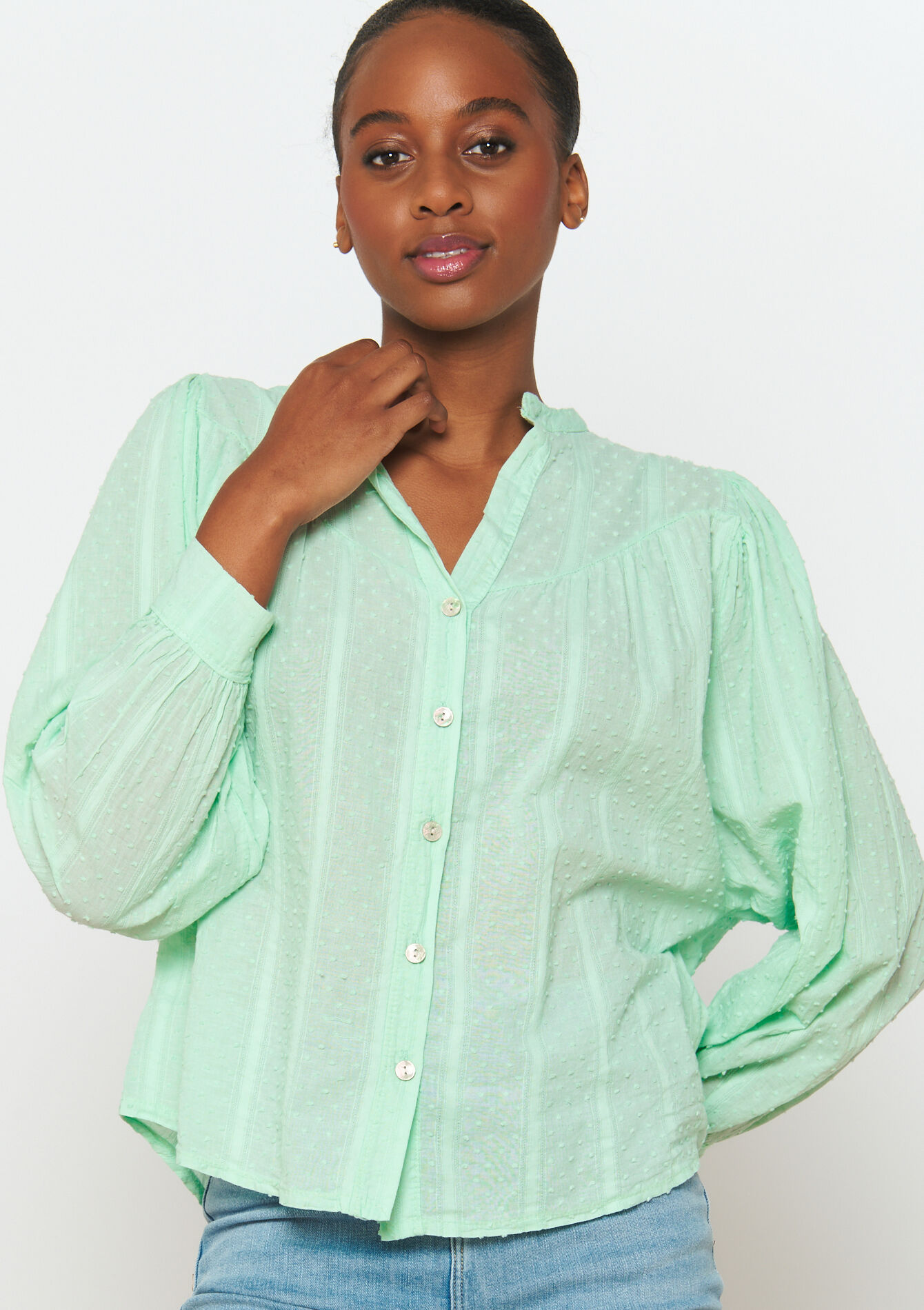 Chemise à plumetis, Chemise à plumetis - LIME - 05702484_4711