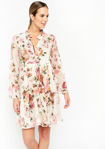 A-line dress with floral print - ECRU PEACH - 08103116_2564