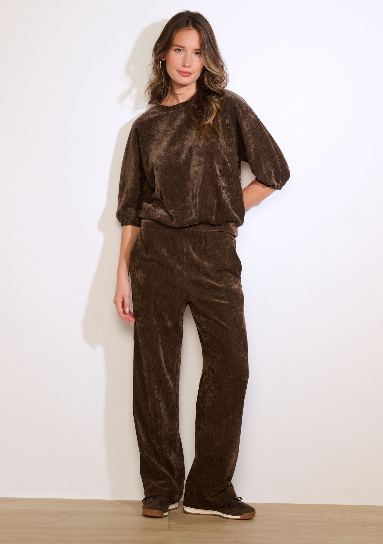 Velvet joggingbroek - BROWN DARK CHOCOLATE - 15100415_3720