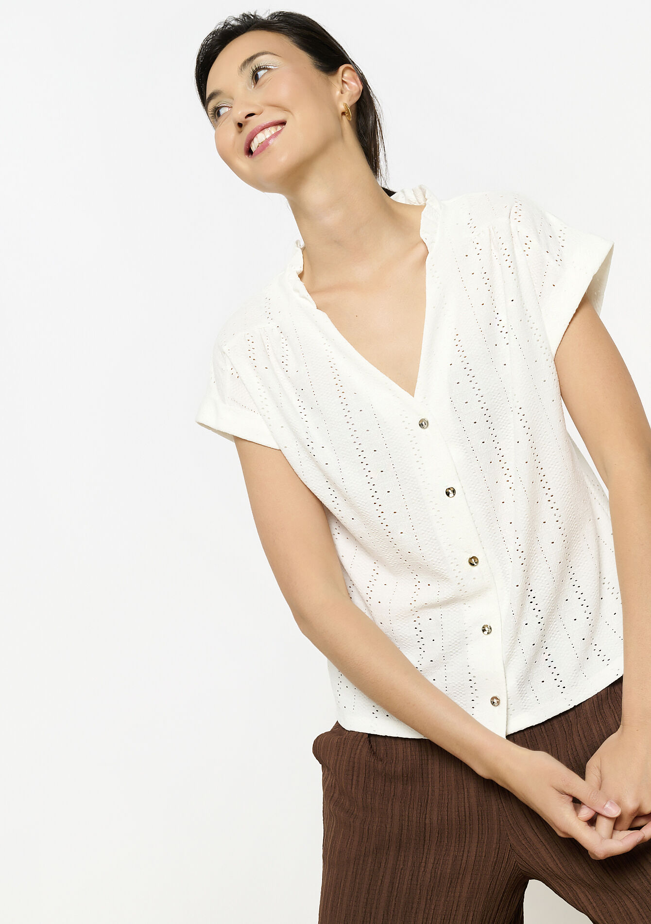 Opengewerkte top met knopen, Opengewerkte top met knopen - OPTICAL WHITE - 1134296