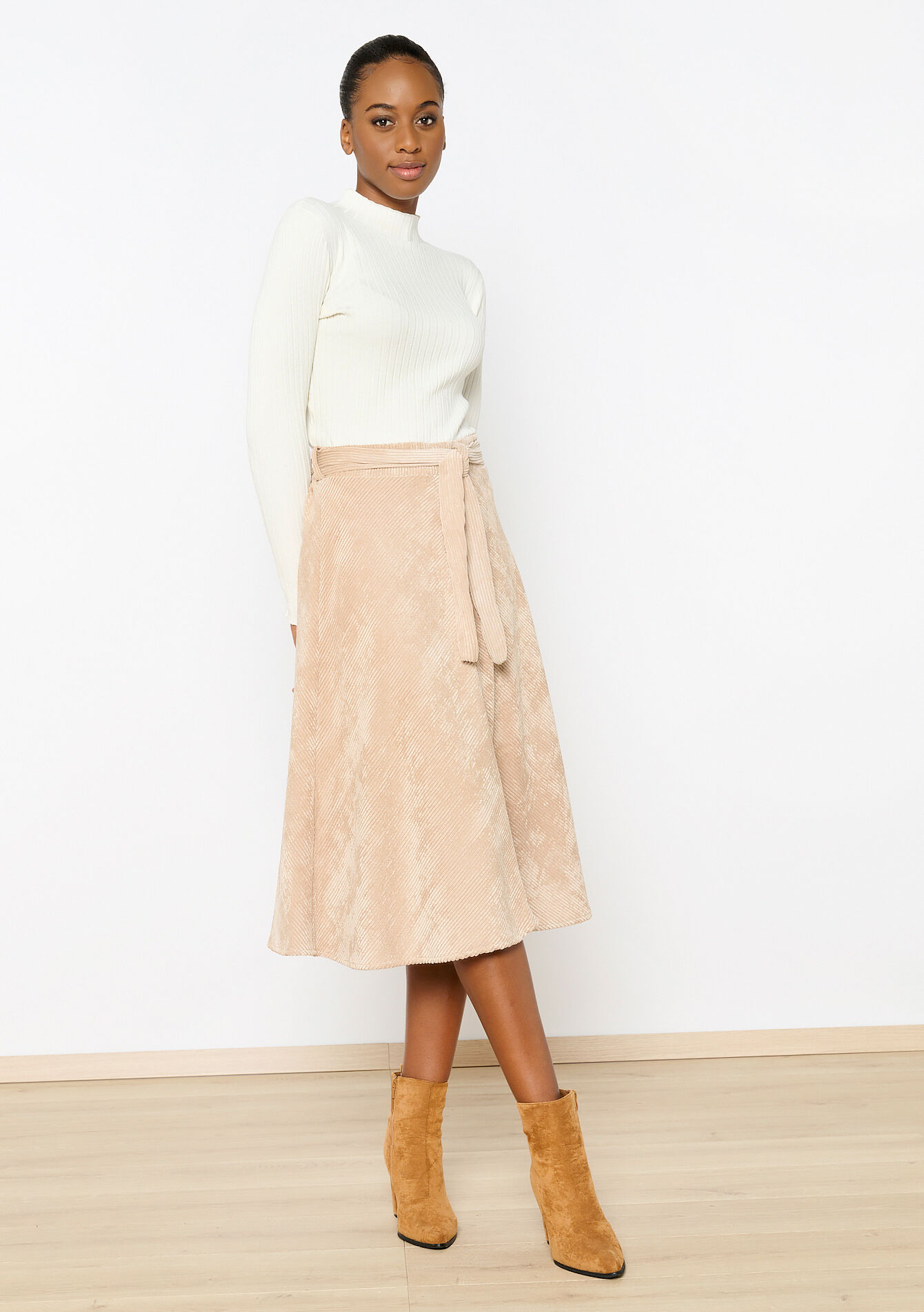 Midirok in corduroy - LT BEIGE - 07101193_2527