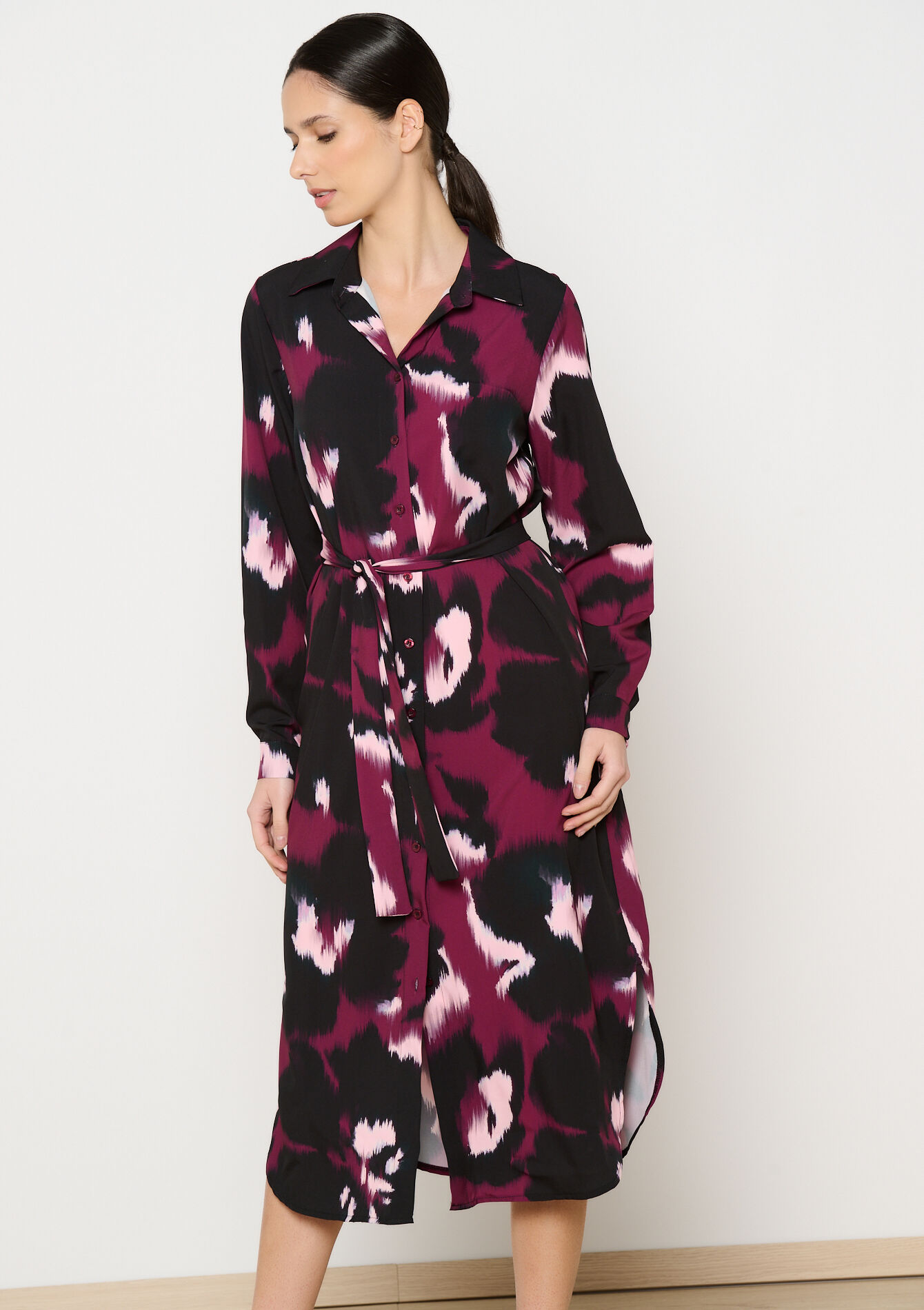 Fluid midi shirt dress - BORDEAU WINE - 1126781