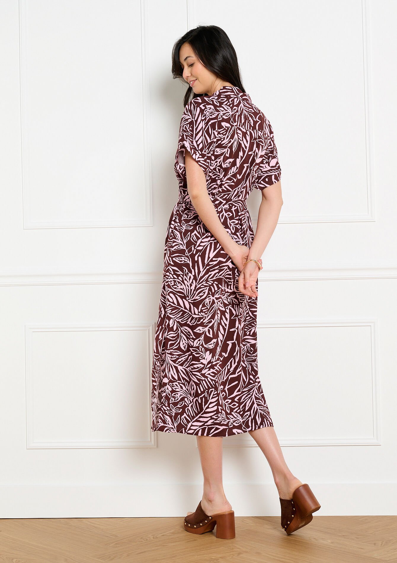 Robe chemise midi imprimée - BROWN DARK CHOCOLATE - 08104359_3720