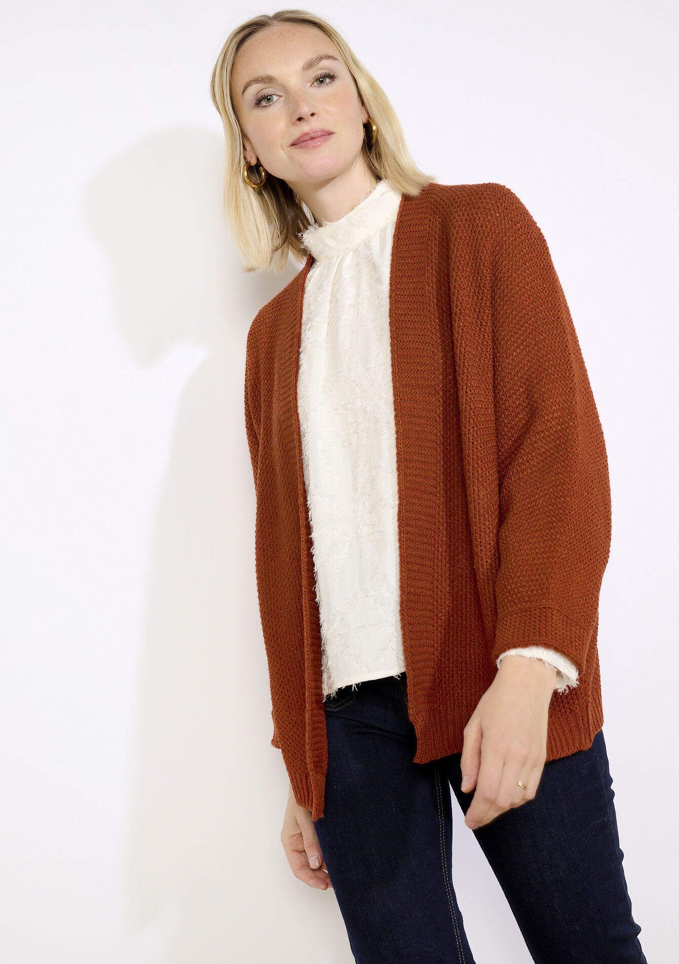 Open knit cardigan, , back