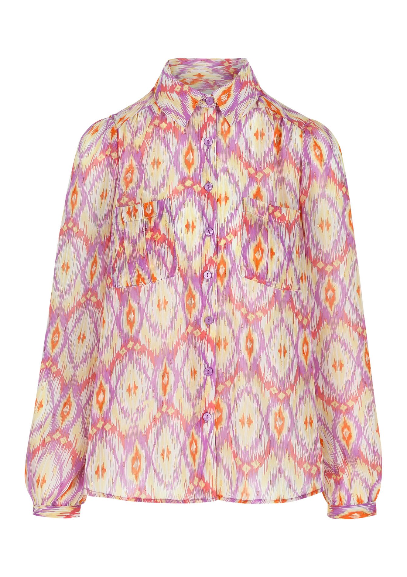 Lurex shirt with ikat print, Lurex shirt with ikat print - PINK BUBBLEGUM - 05702370_1477