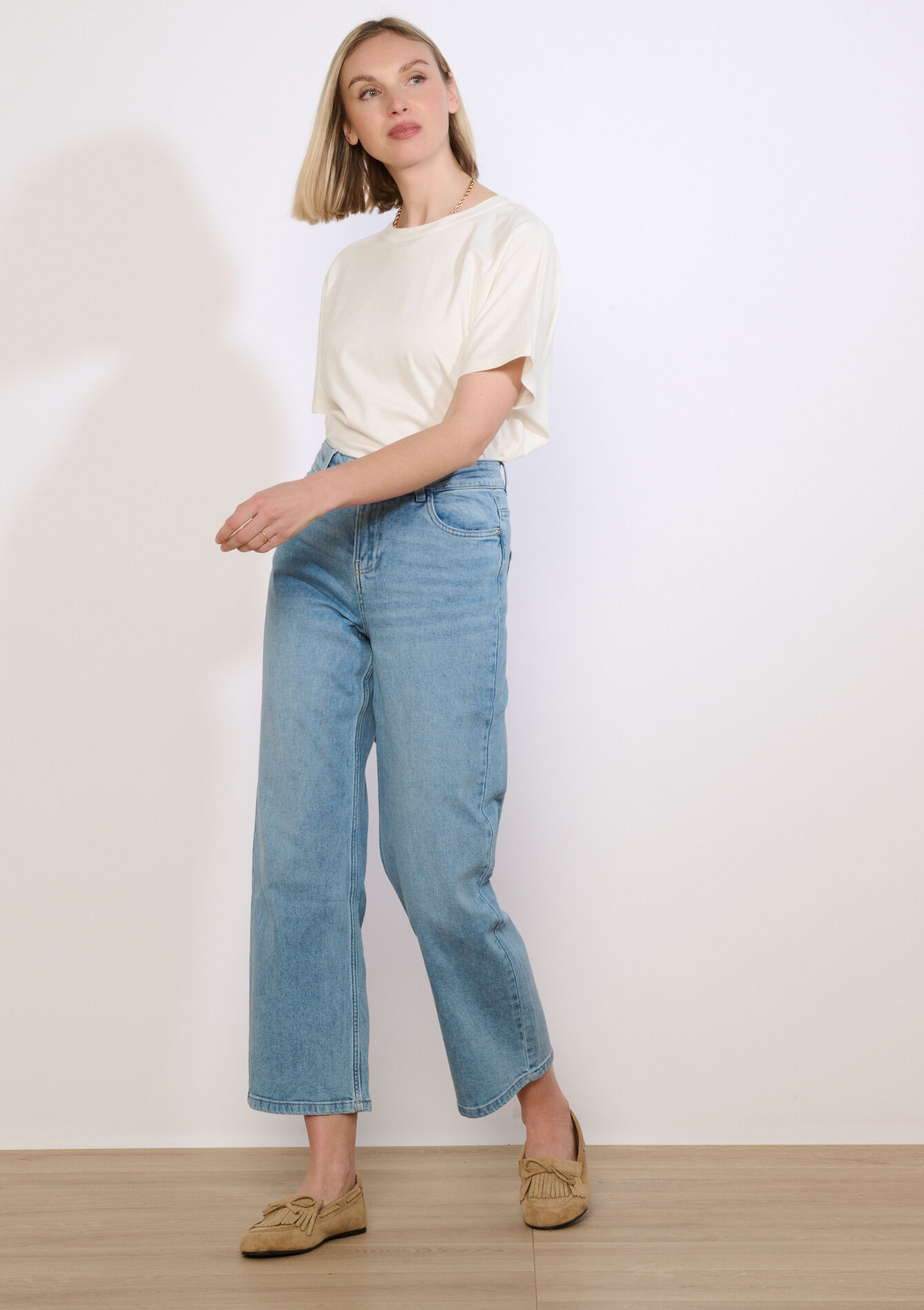 7/8 jeans met hoge taille - BLUE BLEACHED - 22000630_0502