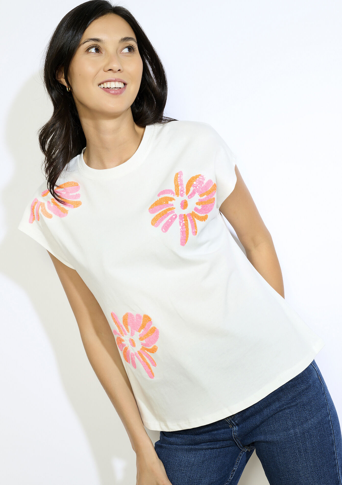 T-shirt imprimé pailleté, T-shirt imprimé pailleté - OFFWHITE - 02301906