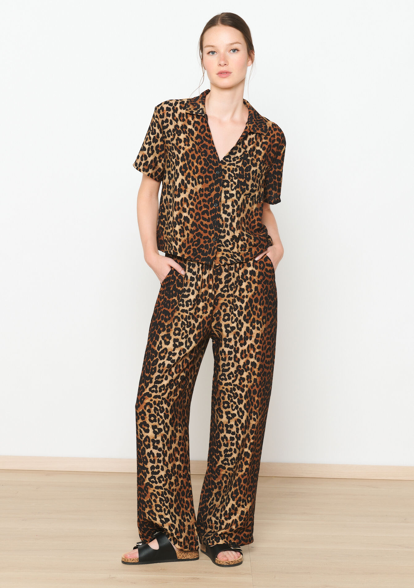 Relaxed trousers with leopard print, Relaxed trousers with leopard print - LIGHT CAMEL - 1110406