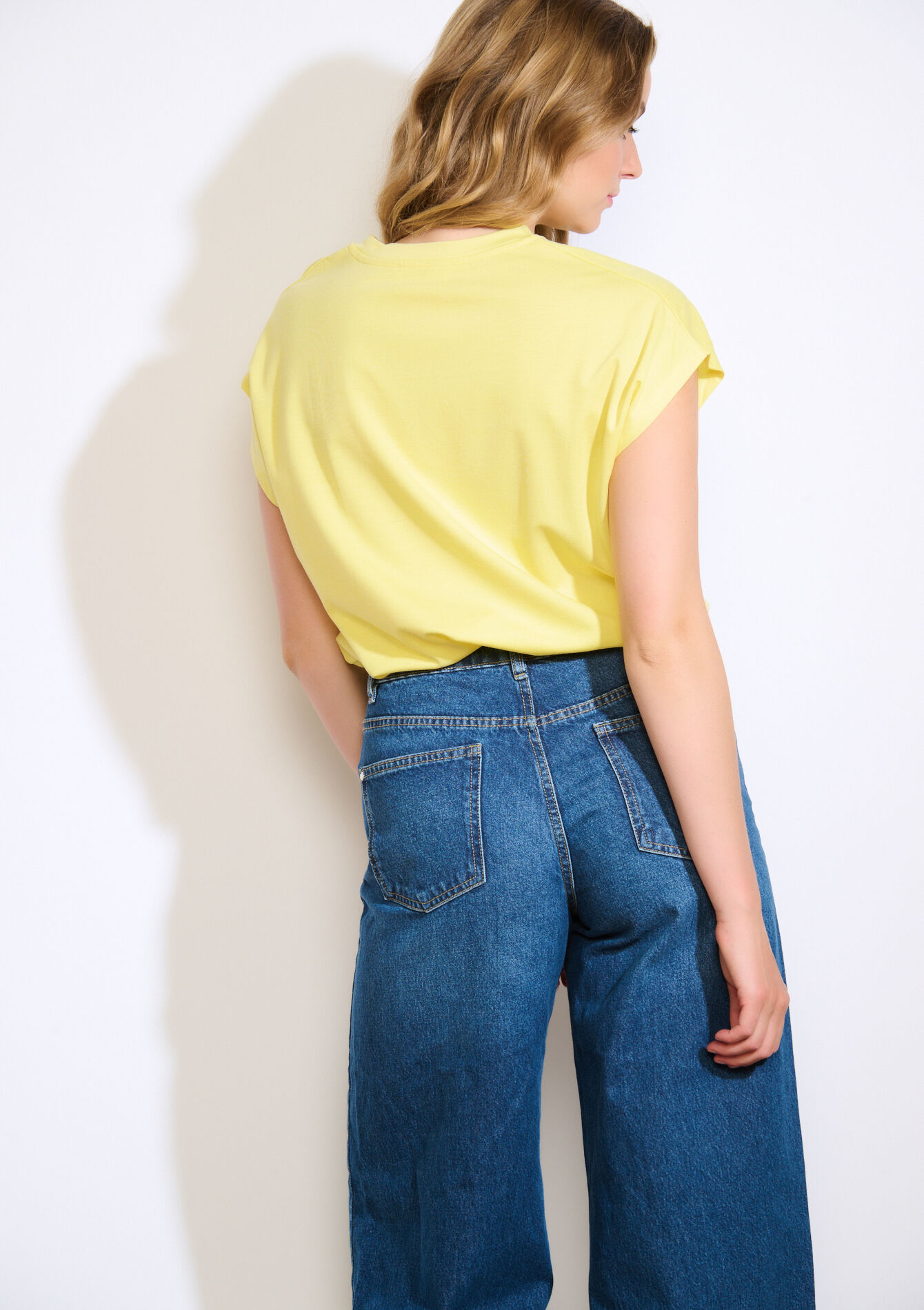 T-shirt fluide à épaules cap, T-shirt fluide à épaules cap - YELLOW PASTEL - 02301869_5004