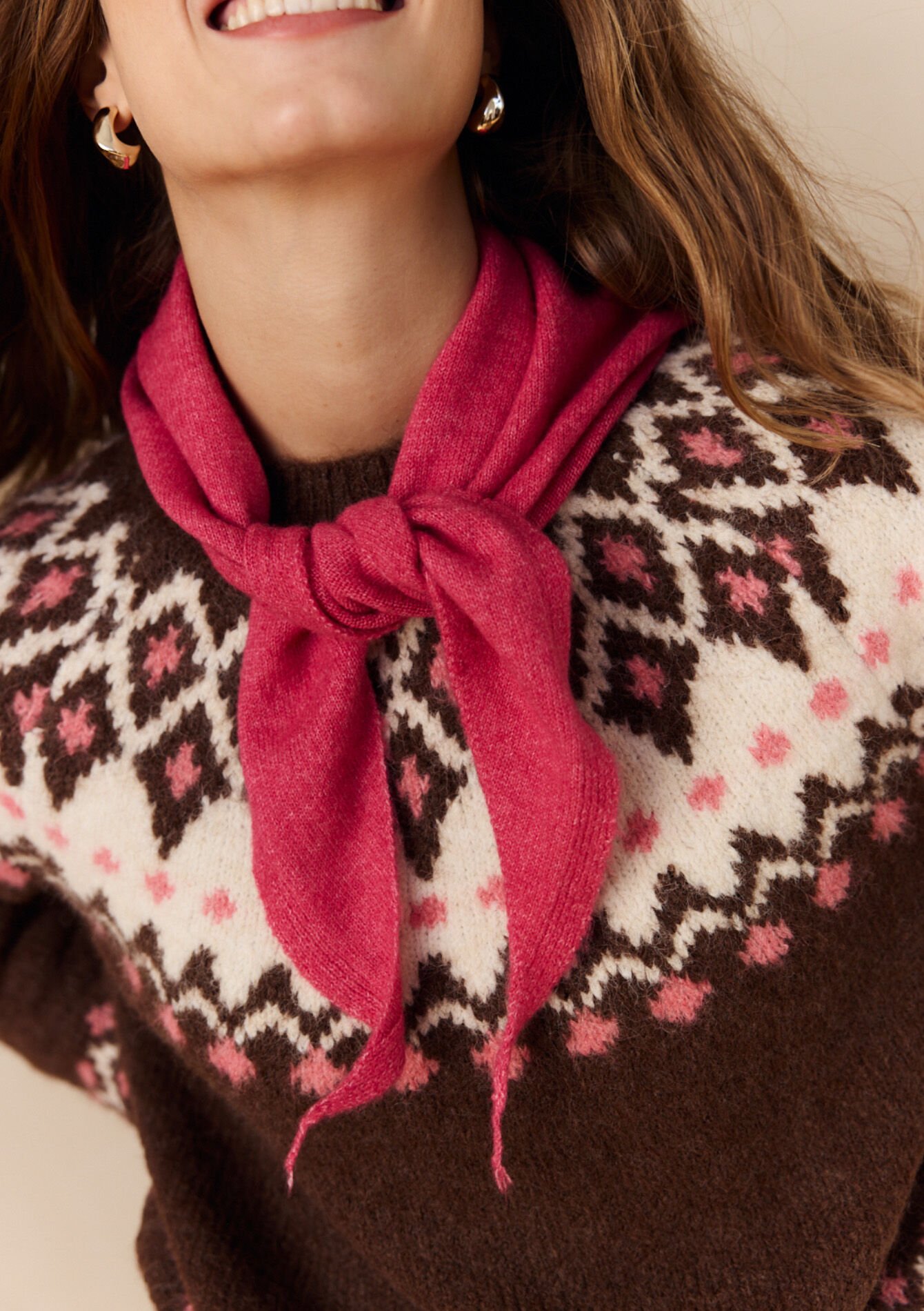 Driehoekige sjaal met wol en viscose, Driehoekige sjaal met wol en viscose - FUCHSIA - 17101422_5626