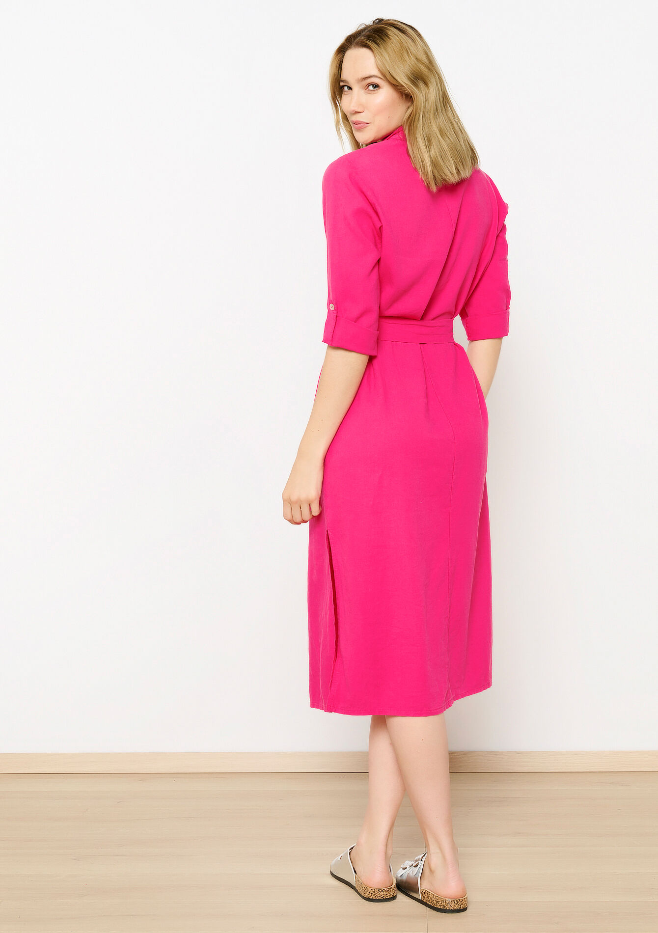 Linen shirt dress, Linen shirt dress - FUCHSIA - 08103687_5626