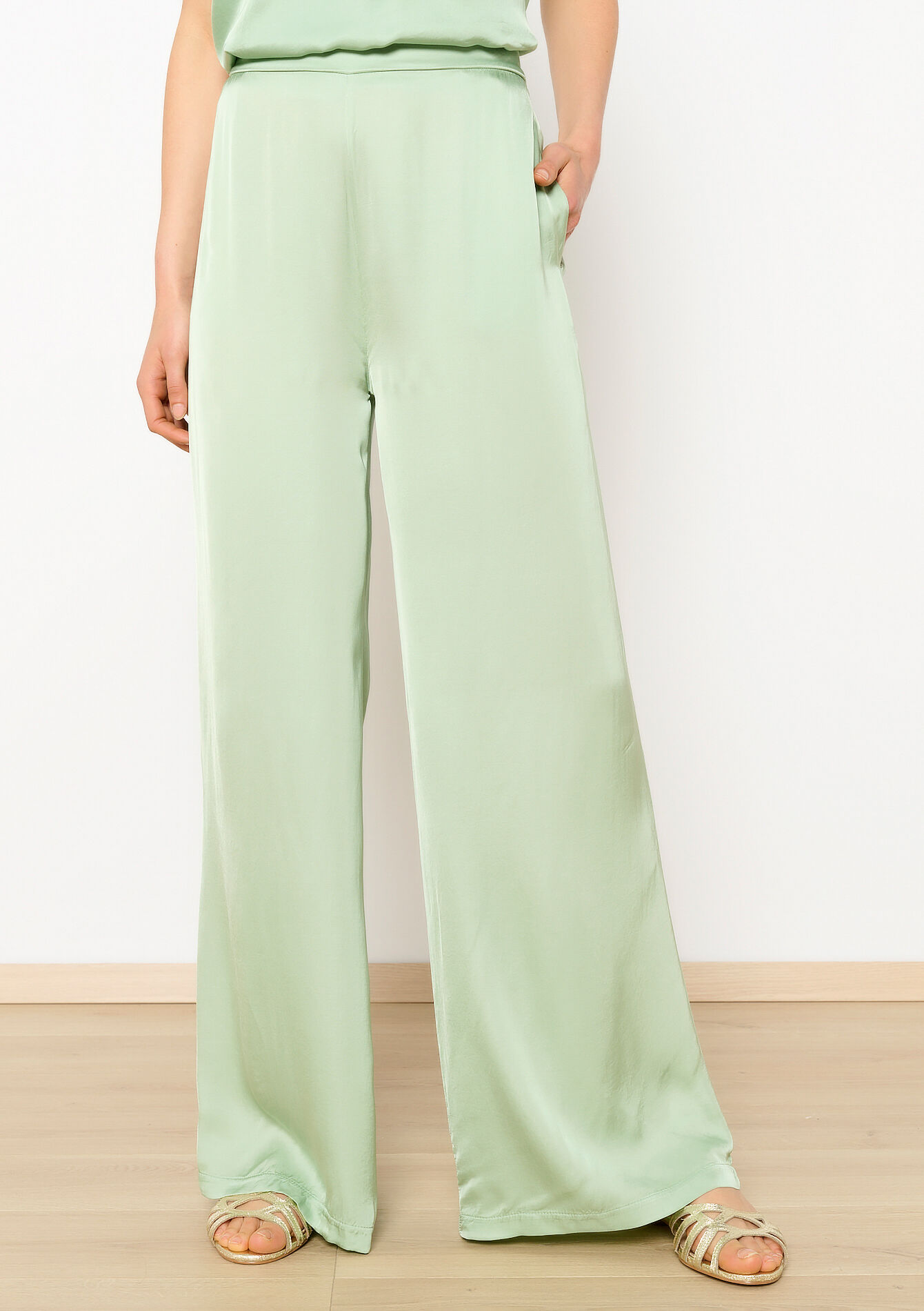 Pantalon extra large look en soie, Pantalon extra large look en soie - MINT GREEN - 06600854_1723