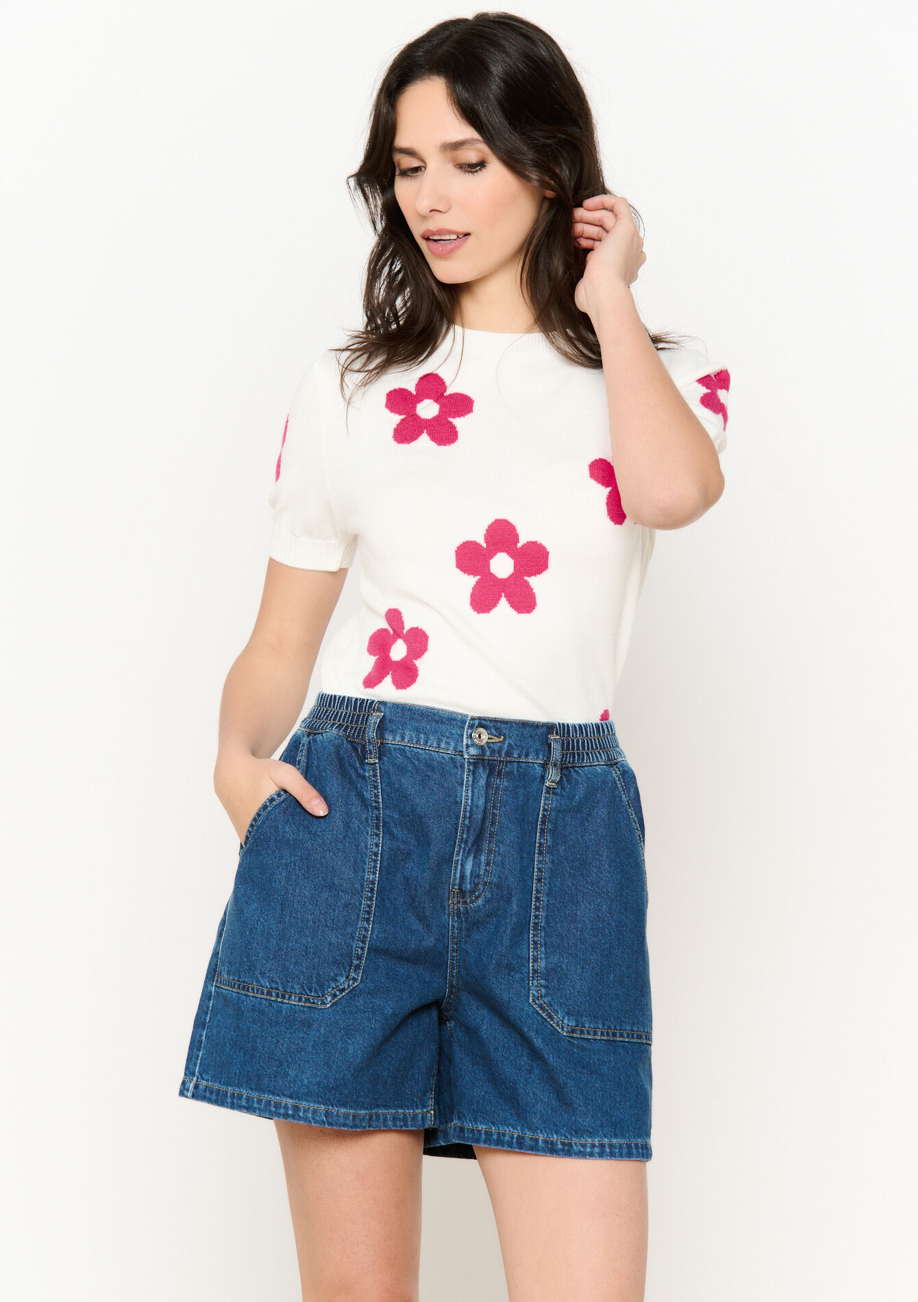 Jacquard sweater with flowers, Jacquard sweater with flowers - OFFWHITE - 04006882_1001