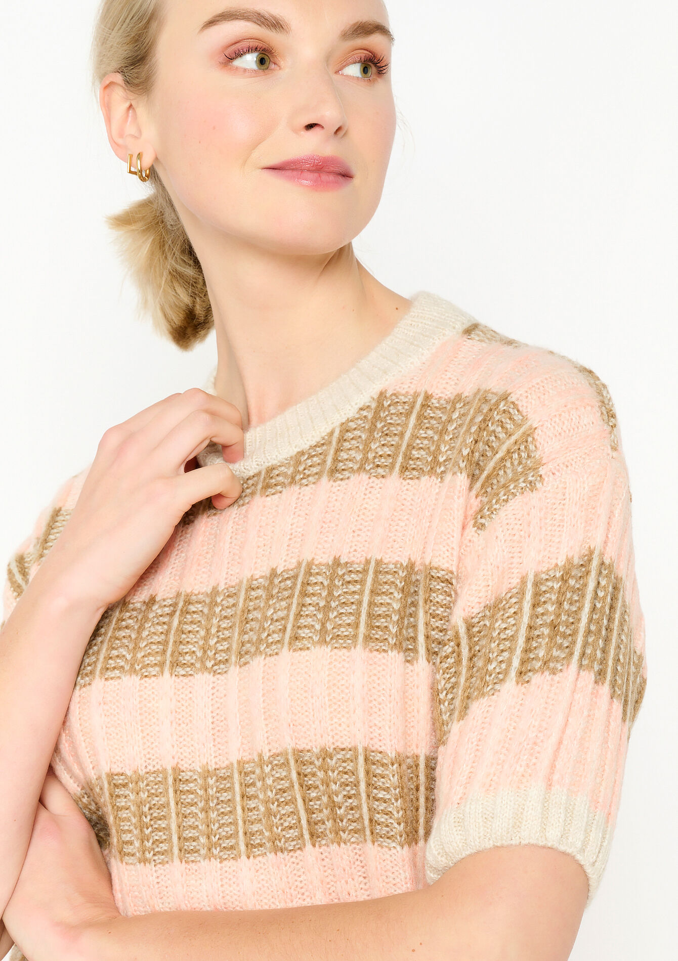 Geribbelde trui met korte mouwen, Geribbelde trui met korte mouwen - CORAL PINK - 04006465_1968