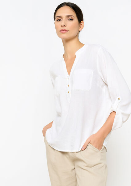 Plain linen shirt - OPTICAL WHITE - 05702365_1019