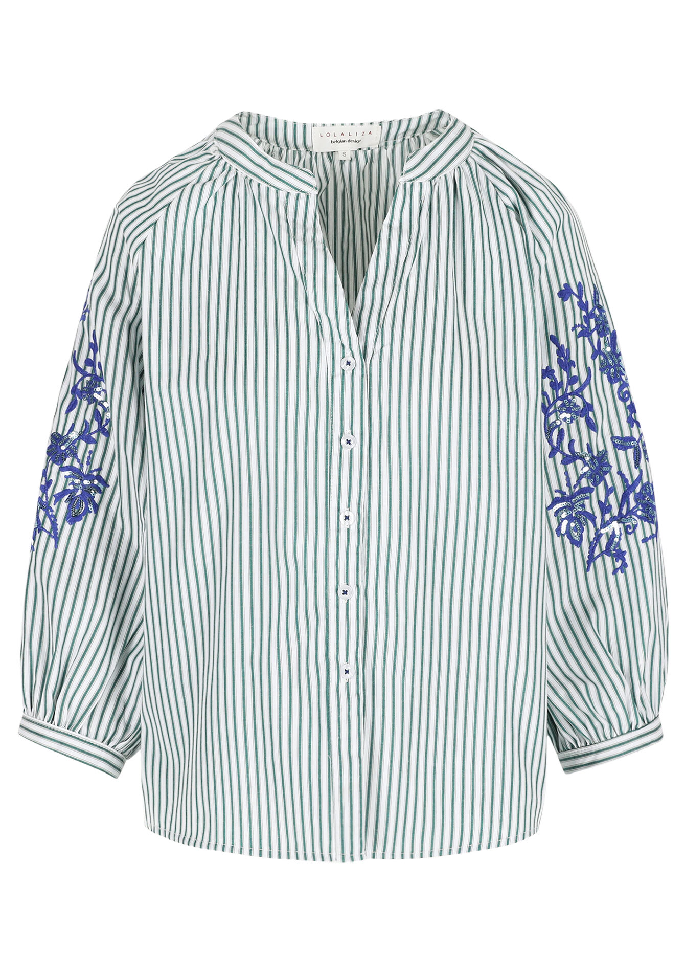 Gestreept hemd met pailletten, Gestreept hemd met pailletten - BOTTLE GREEN - 05702911_1778