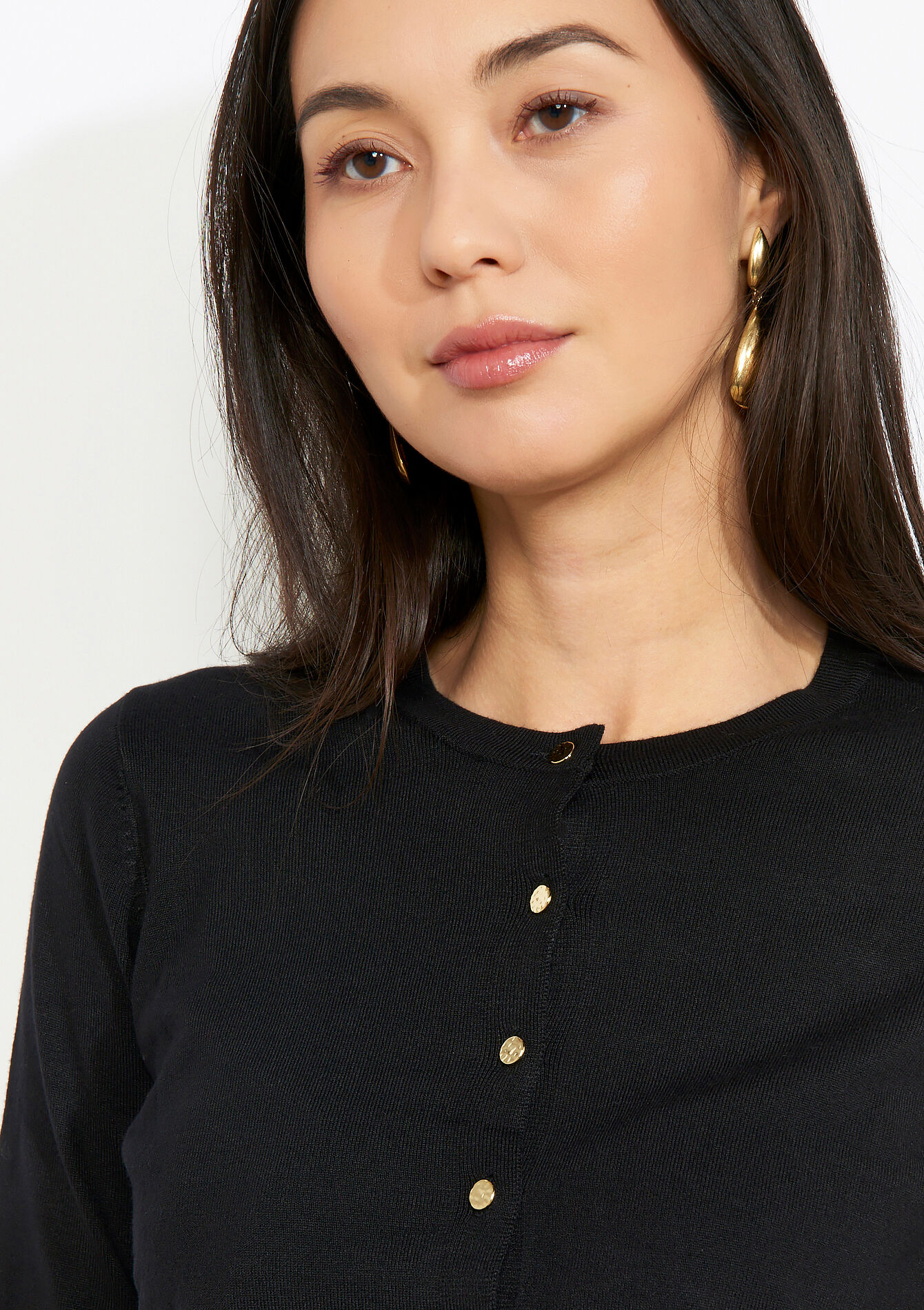 Buttoned roundneck cardigan - BLACK - 04101358_1119