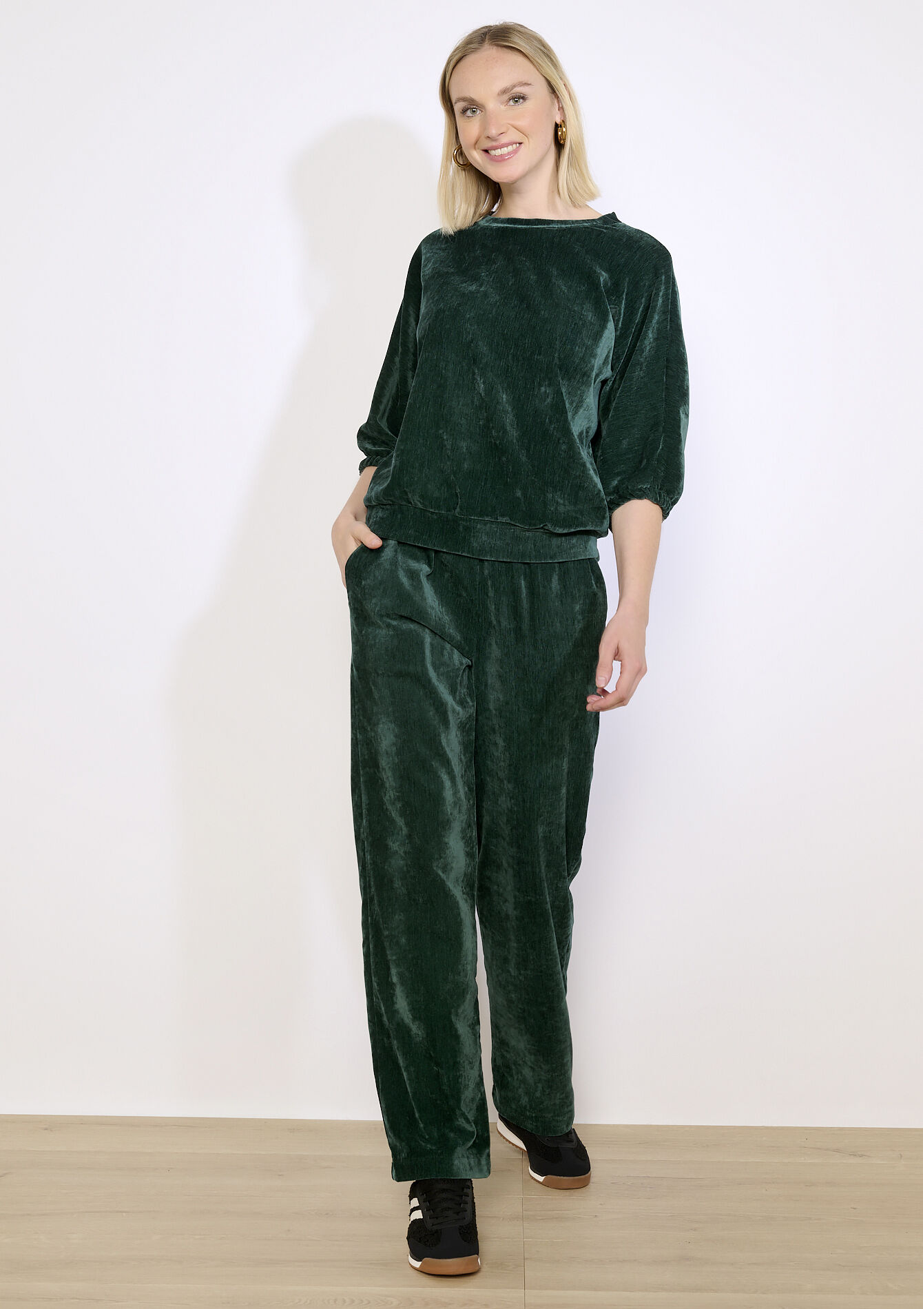 Comfortabele fluwelen sweater - EMERALD GREEN - 03001835_414
