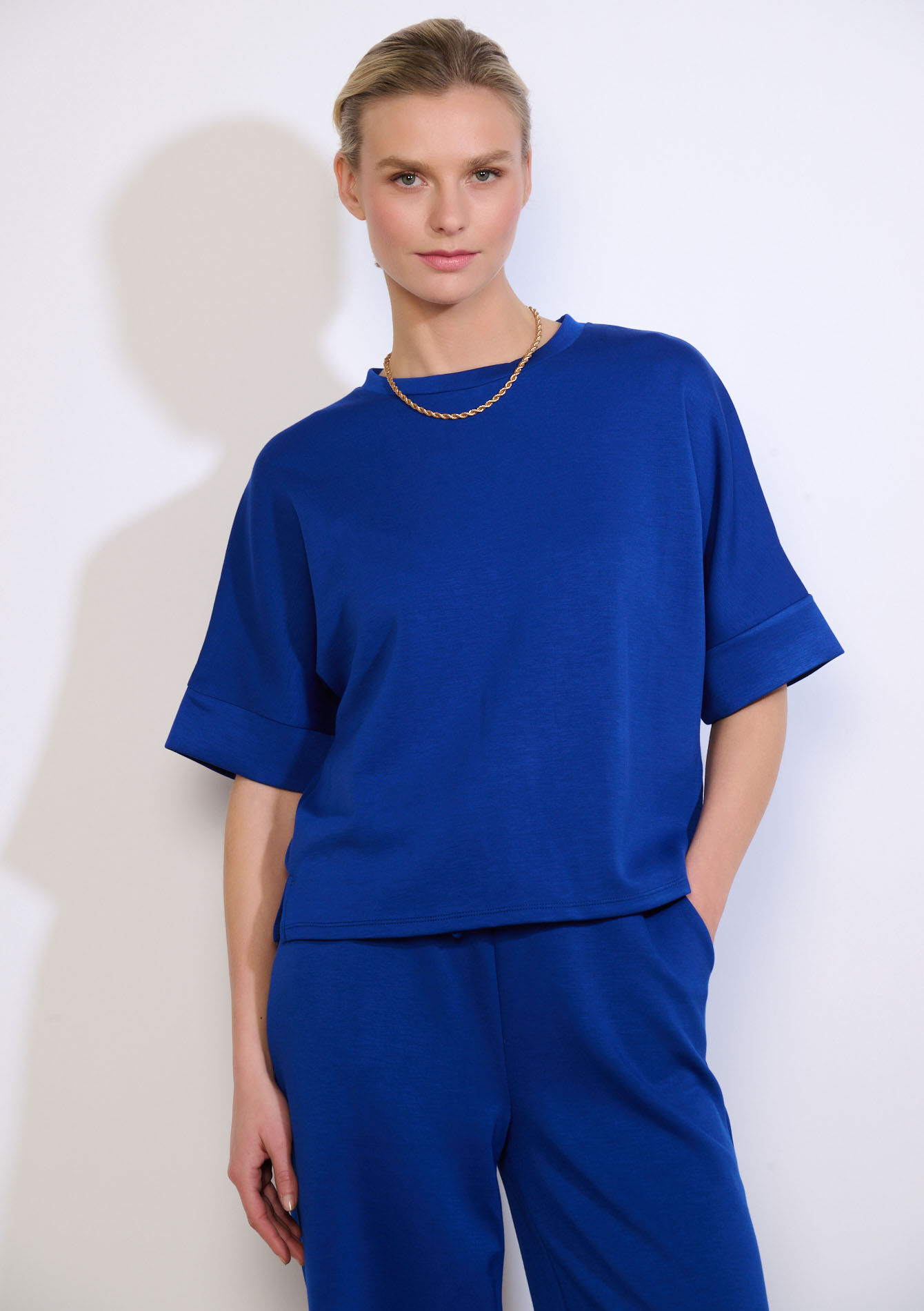 Modal T-shirt met ronde hals, Modal T-shirt met ronde hals - ELECTRIC BLUE - 15100407_1619
