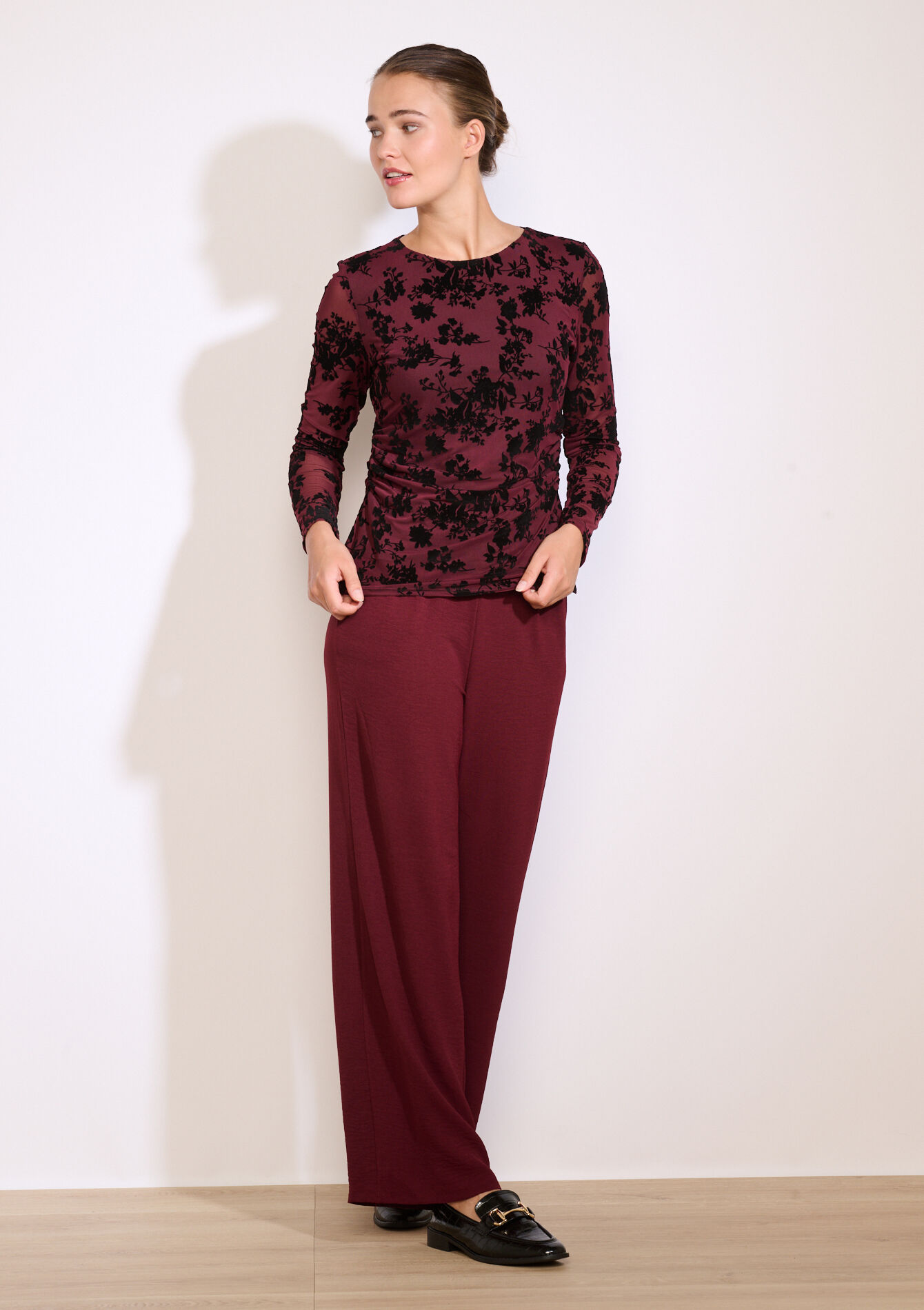 Top en velours floral, Top en velours floral - BORDEAUX WINE - 02100318_5514