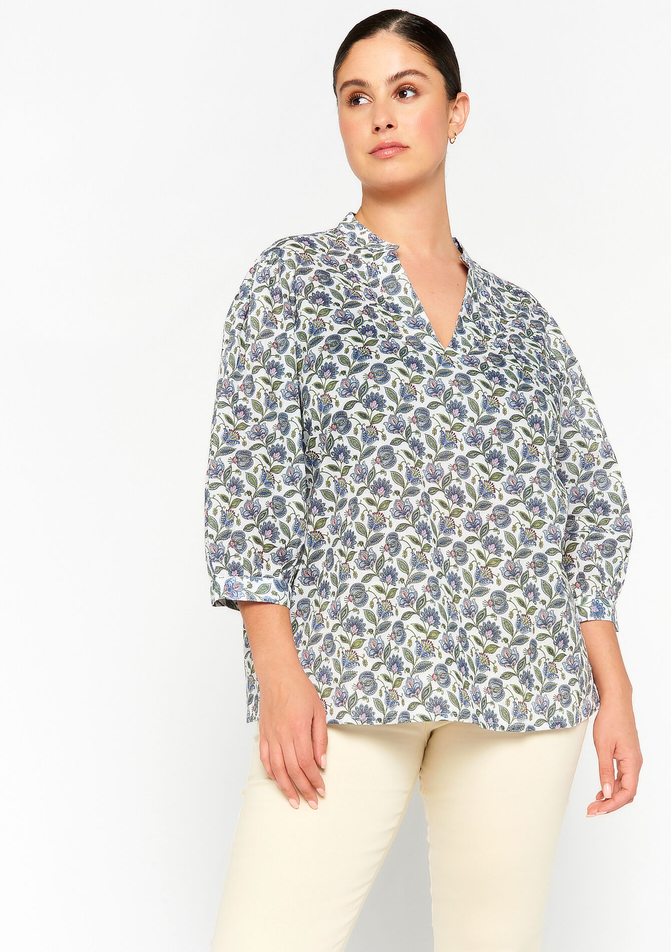 Blouse with floral print - BLUE SKY - 05702077_3009