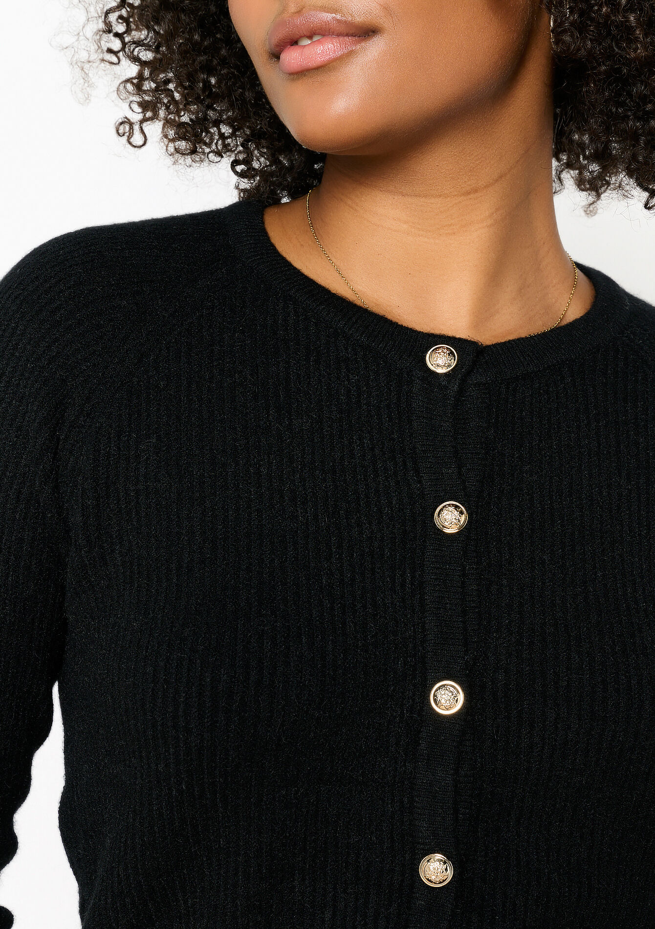 Cardigan côtelé à col rond, Cardigan côtelé à col rond - BLACK - 04101213_1119