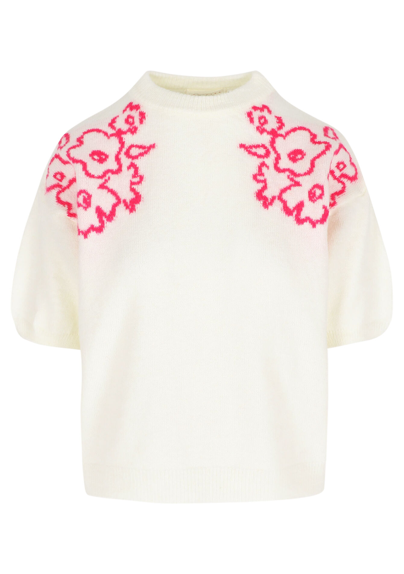 Geborduurde korte mouwen trui, Geborduurde korte mouwen trui - VANILLA WHITE - 04007001_1013