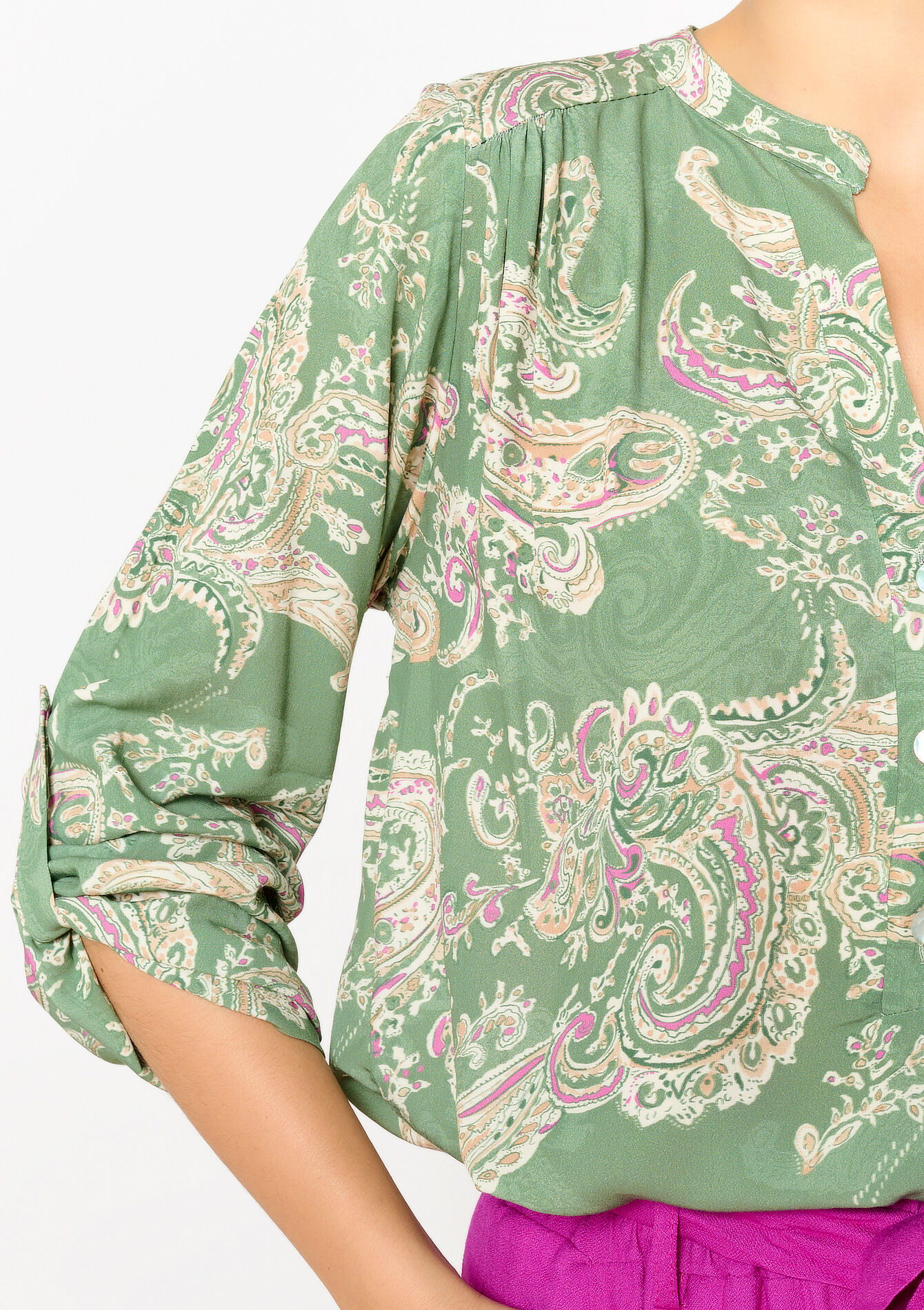 Blouse with paisley print, Blouse with paisley print - KHAKI MINT - 05702487_2542