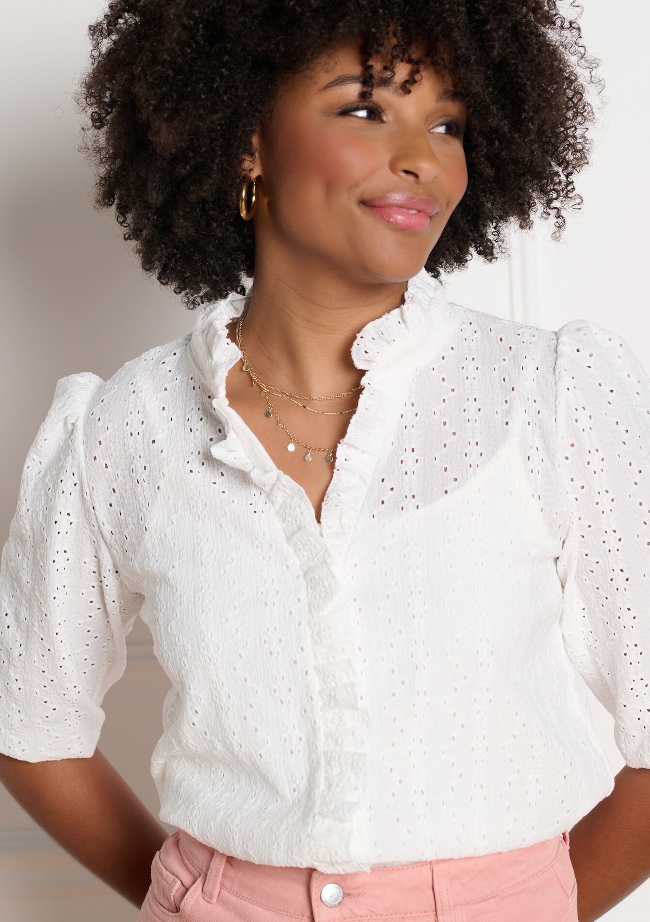 Blouse broderie col volanté - OFFWHITE - 02302011_1001