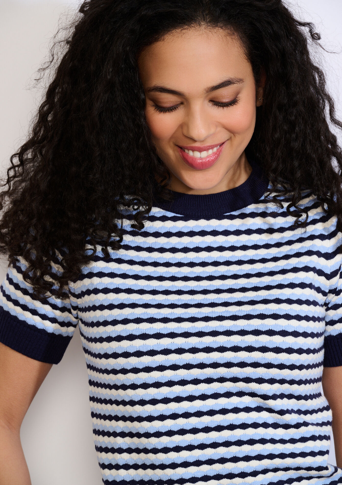 Pull texturé manches courtes - NAVY BASIC - 04007214_2723