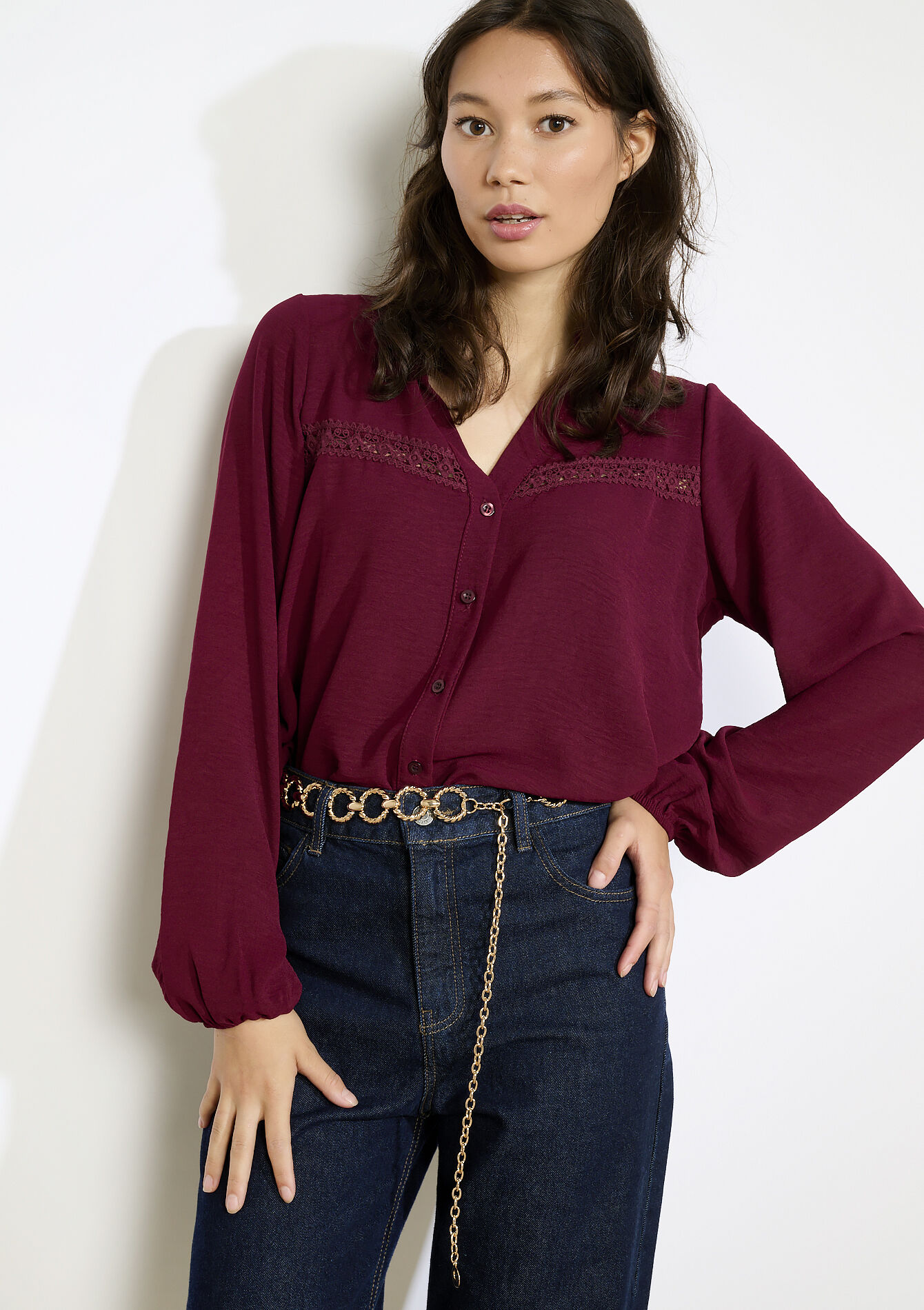 Blouse fluide à détails crochet, , back