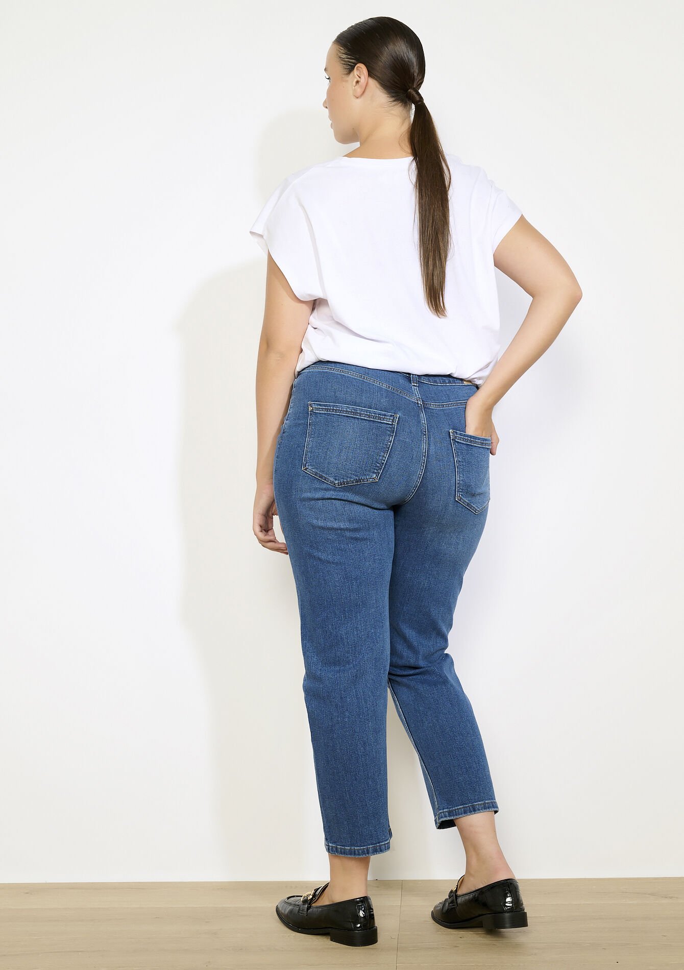 Hoge taille rechte jeans, Hoge taille rechte jeans - MEDIUM BLUE - 22000598_0500