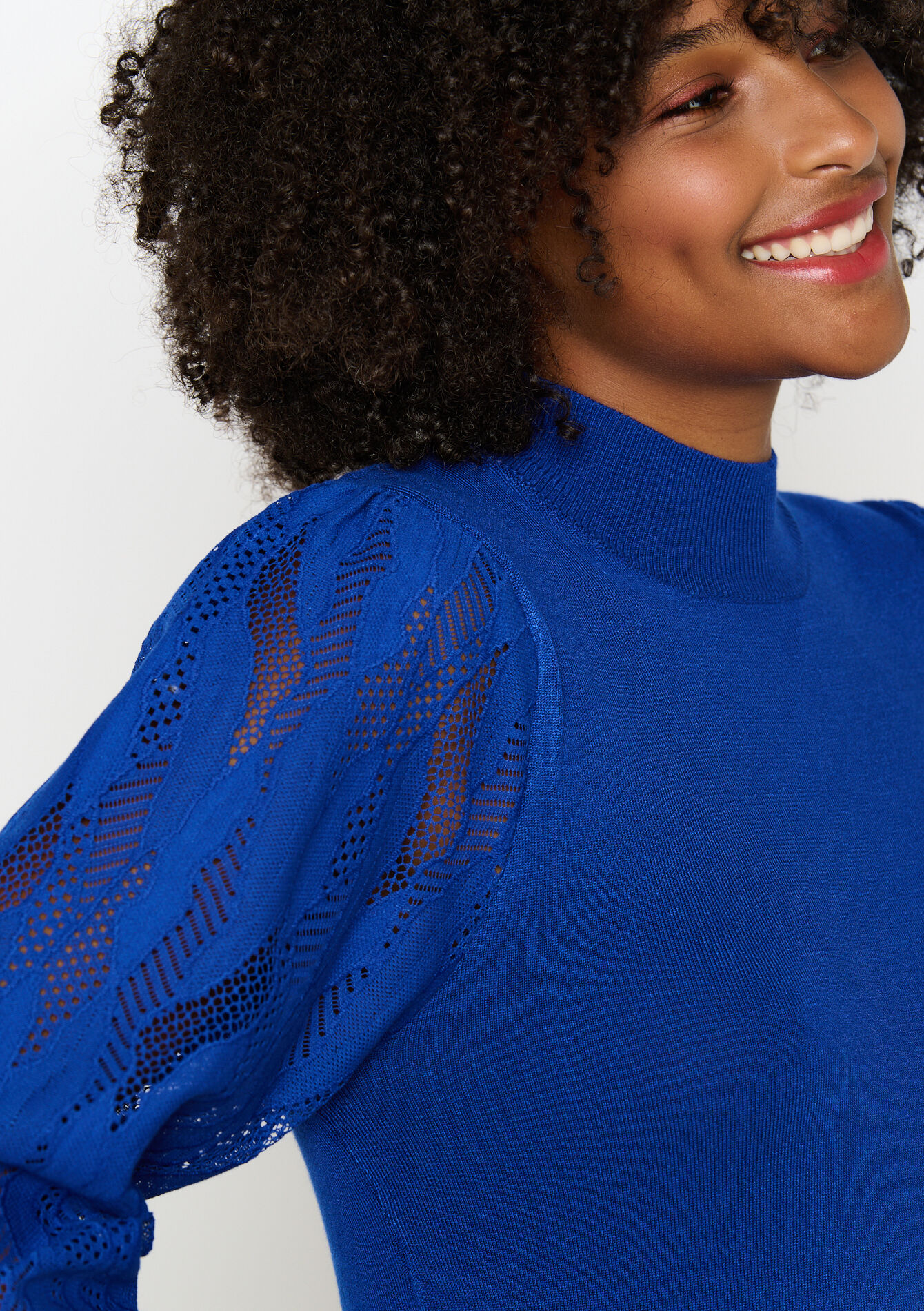 Trui met mesh mouwen, Trui met mesh mouwen - ELECTRIC BLUE - 04006526_1619