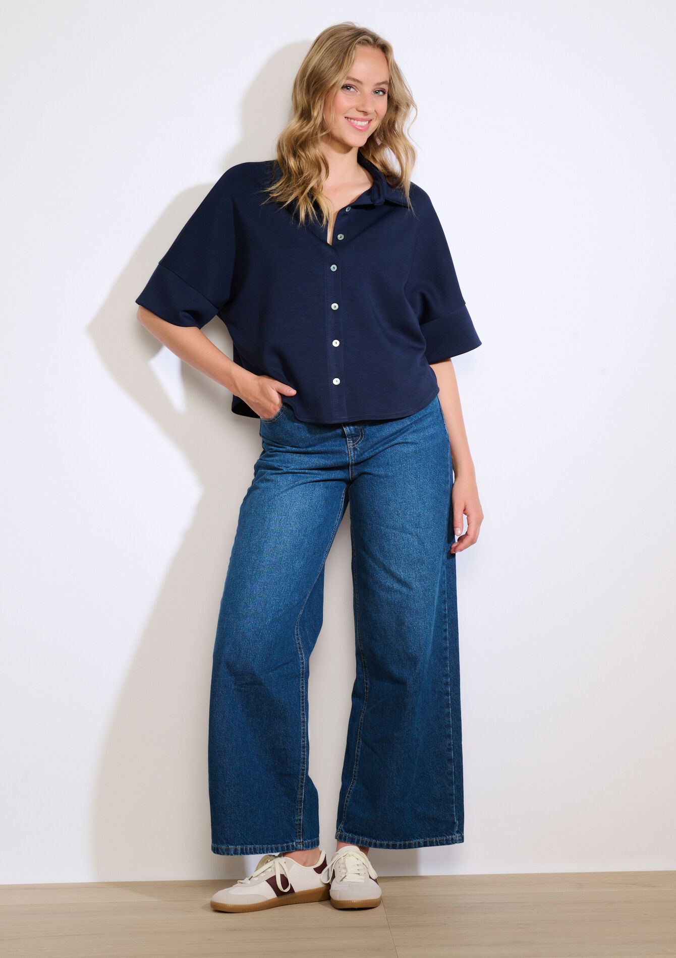 Losvallend overhemd met korte mouwen, Losvallend overhemd met korte mouwen - NAVY BASIC - 02301896_2723