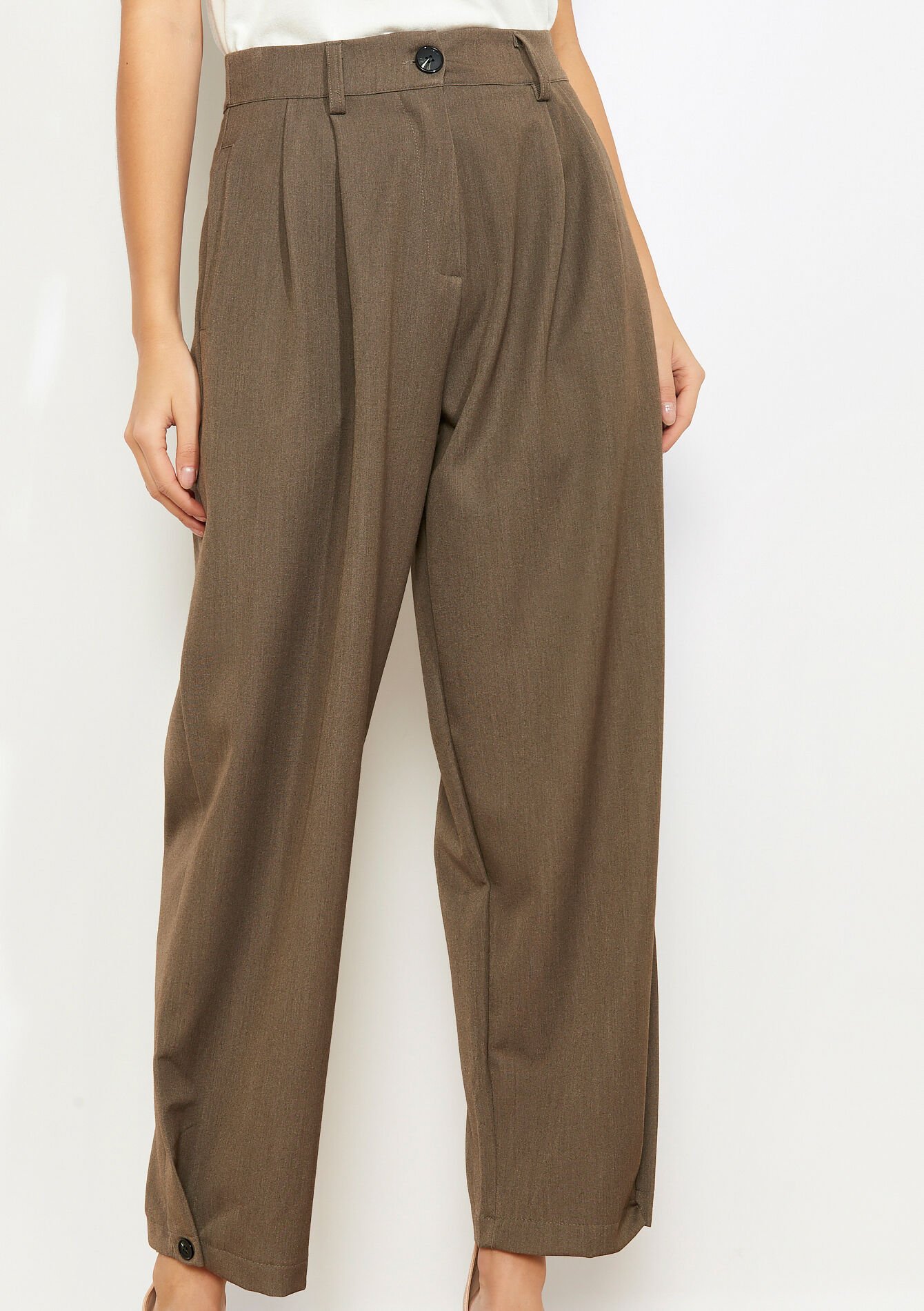 Pantalon met plooien en valling - BROWN COFFEE - 06100791_3717