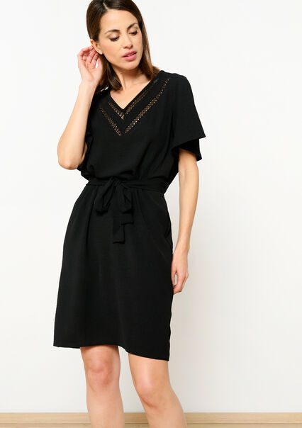 Korte jurk met kant - BLACK - 08103511_1119