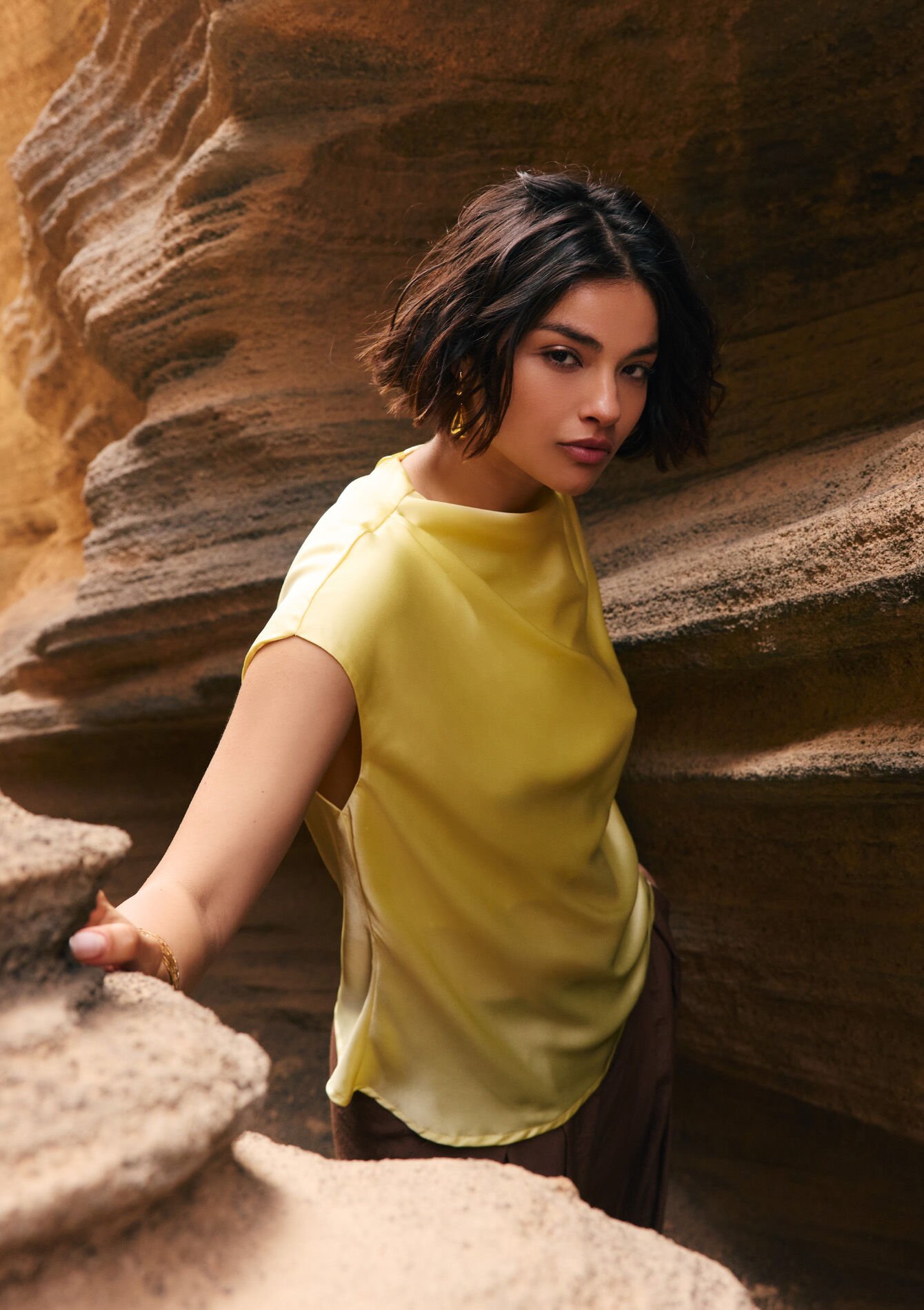 Draped satin blouse, , hi-res