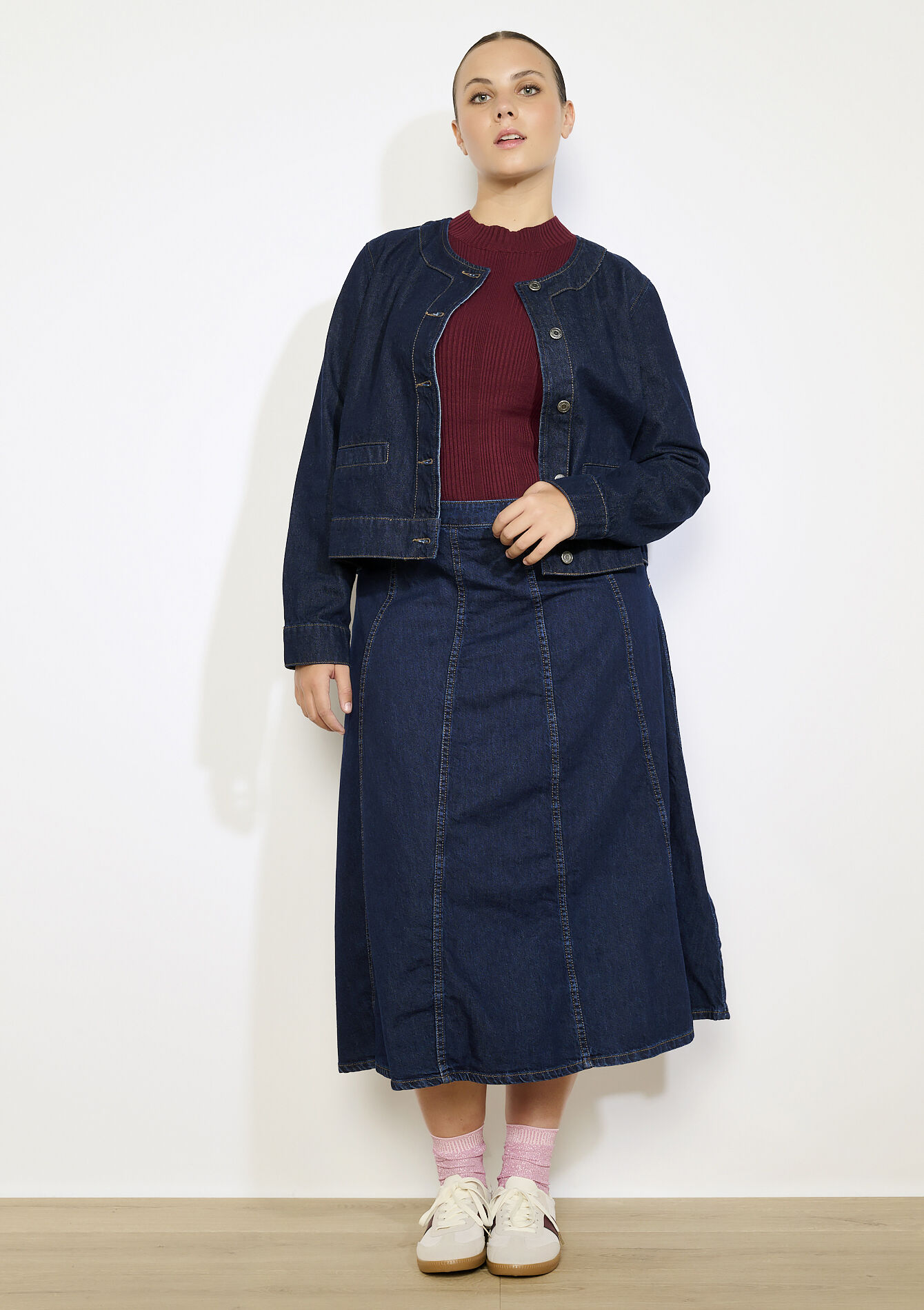 Denim midi-rok met flair, Denim midi-rok met flair - DARK BLUE - 07101400_0501