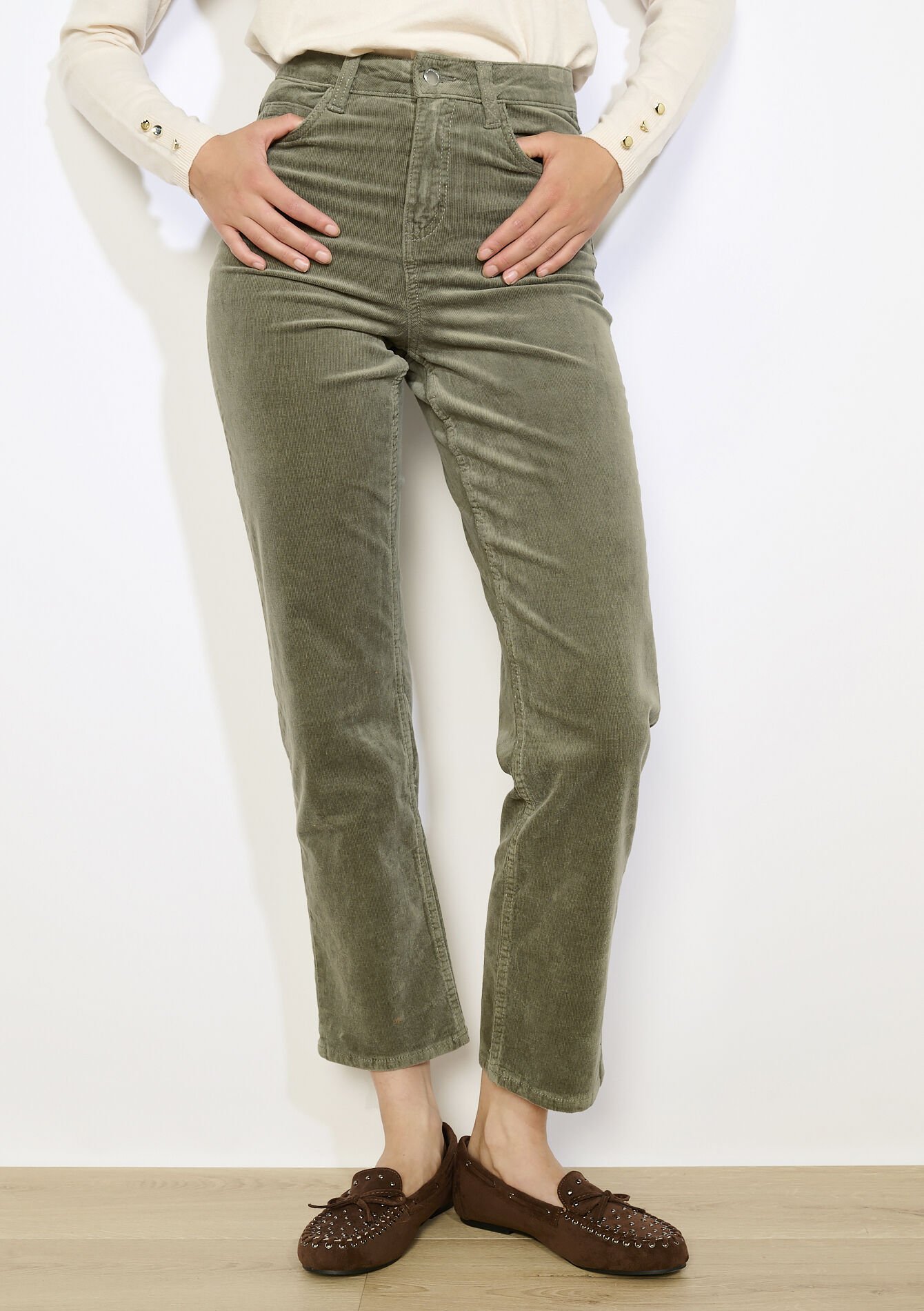 High-waisted corduroy pants, High-waisted corduroy pants - KHAKI FADED - 06004610_4326